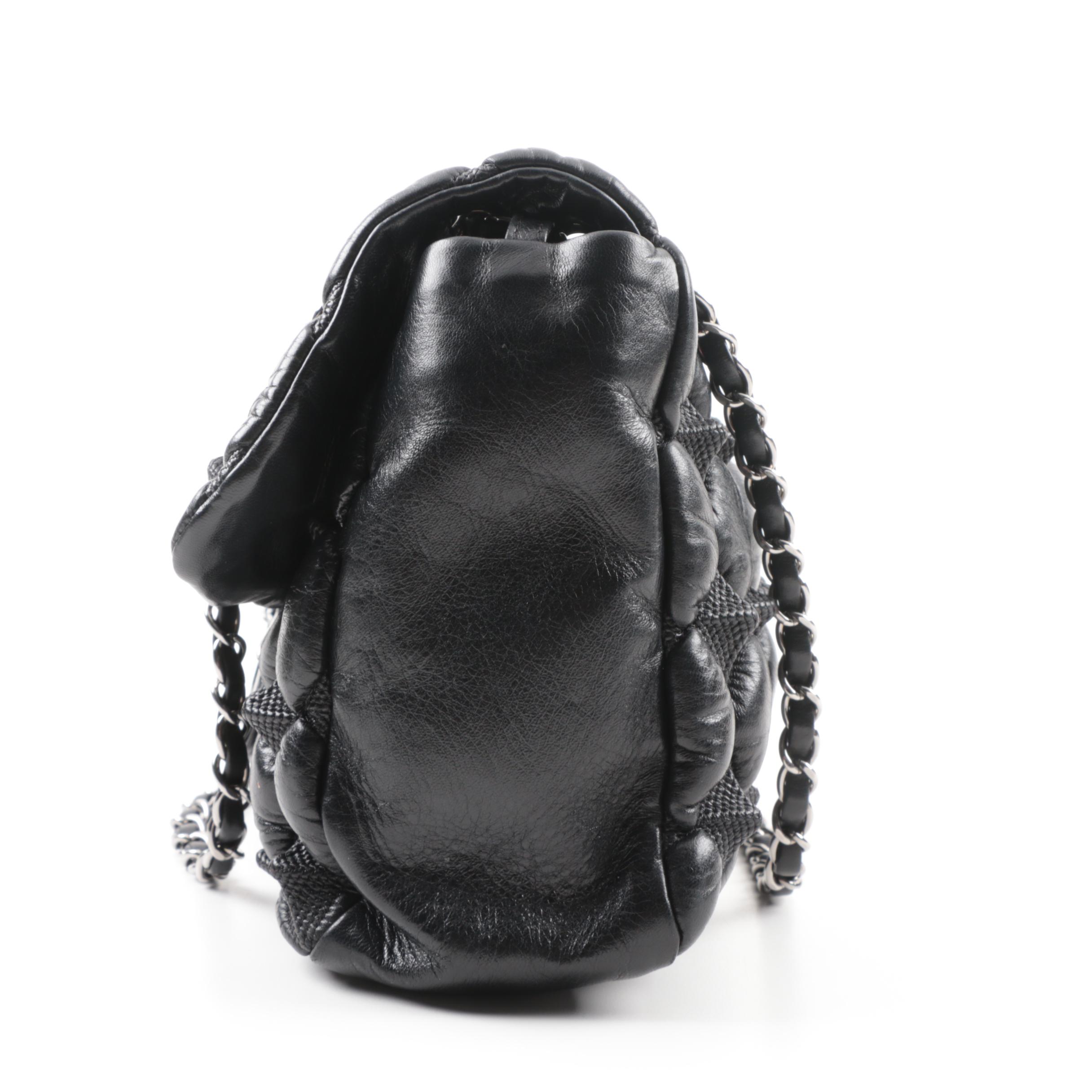 Circa 2008 Chanel Puffy Quilted Black Lambskin Flap Handbag