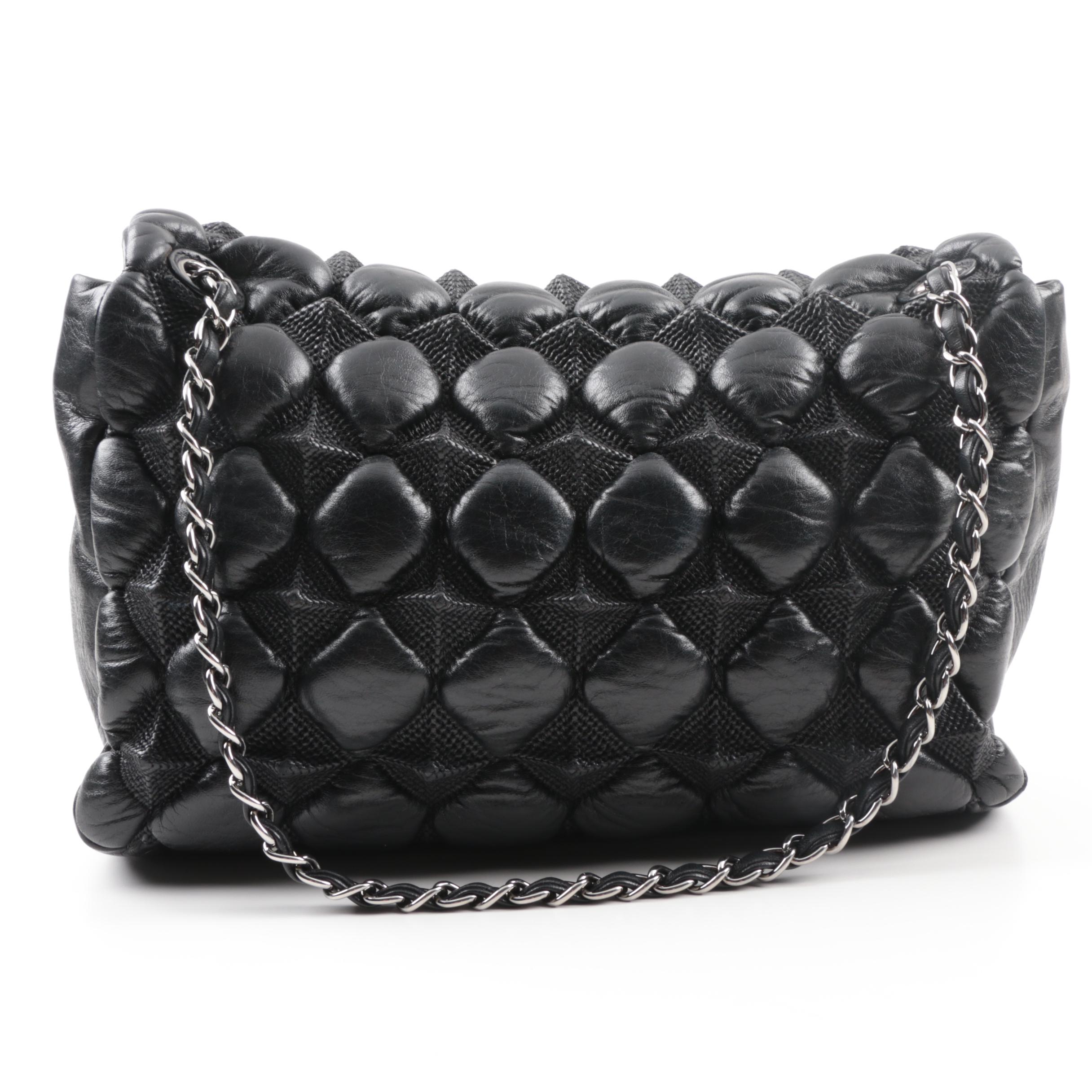 Circa 2008 Chanel Puffy Quilted Black Lambskin Flap Handbag