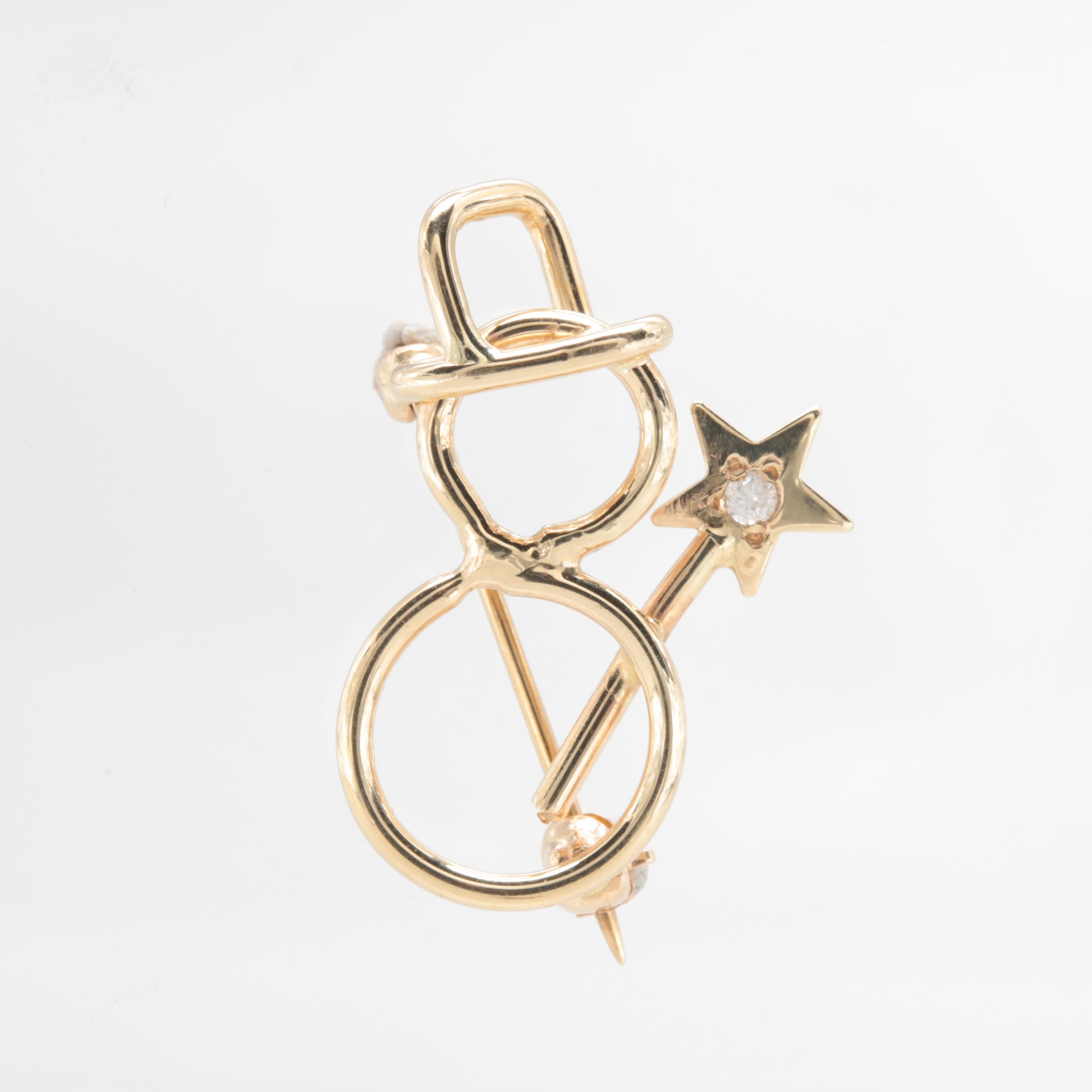 14K Yellow Gold Diamond Brooch