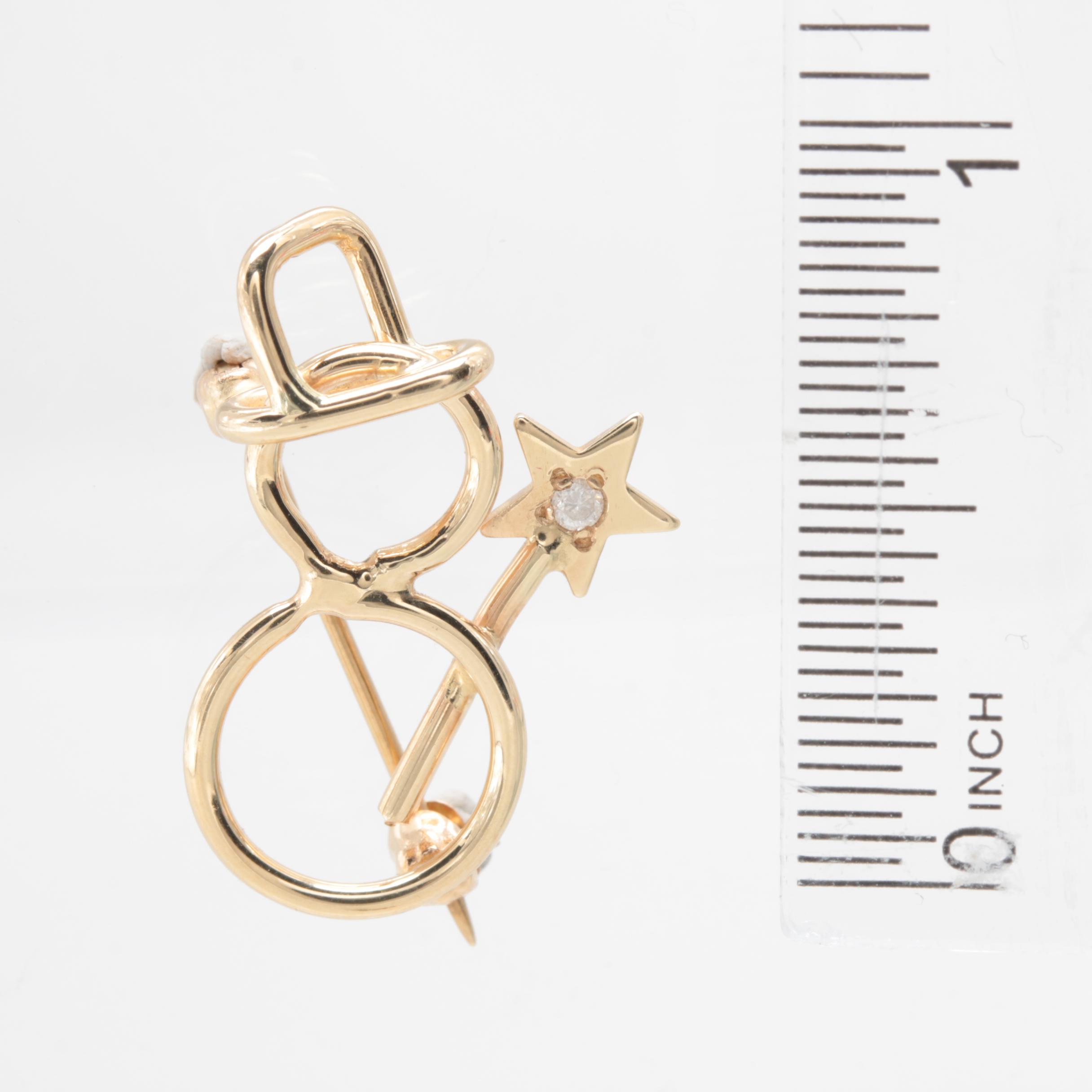 14K Yellow Gold Diamond Brooch