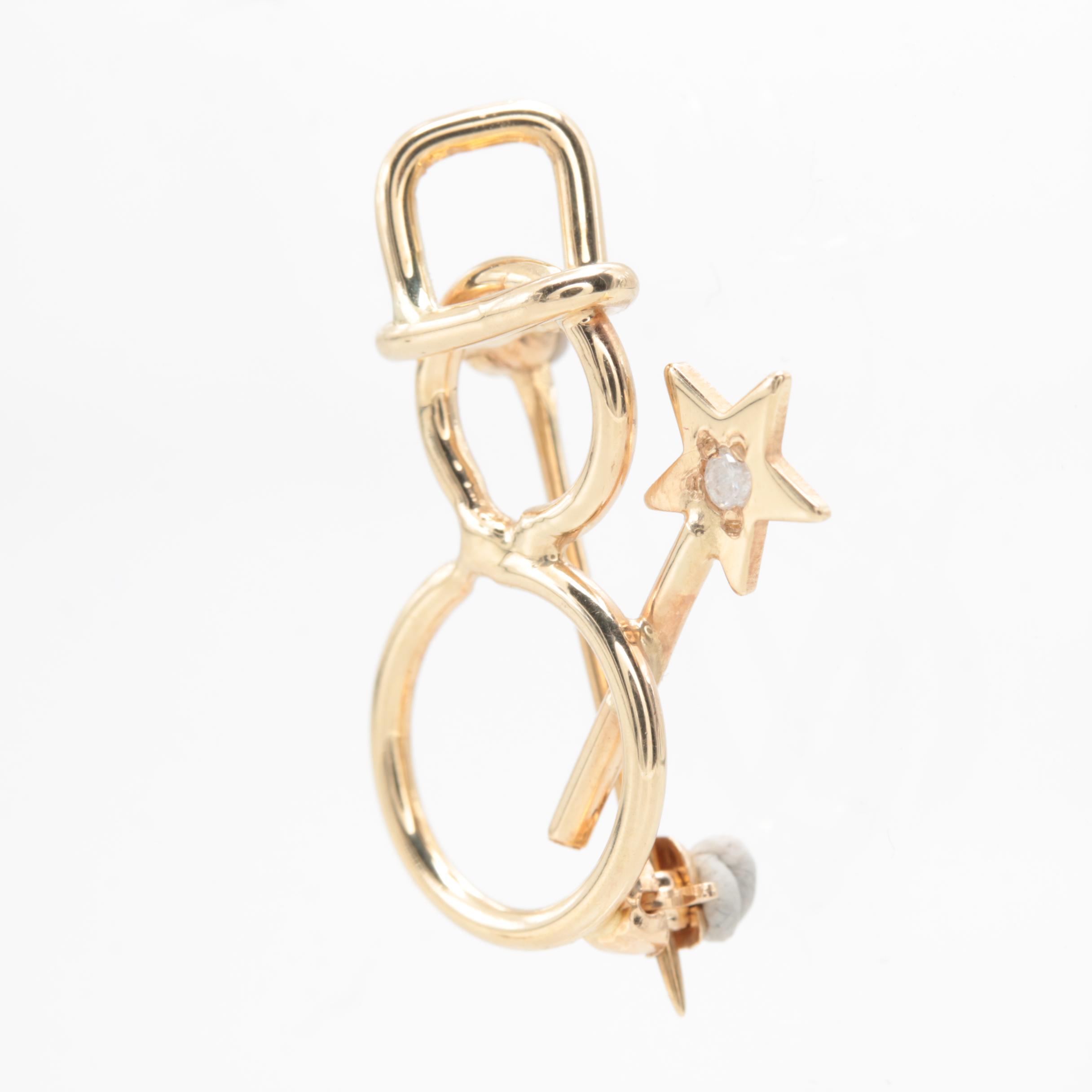 14K Yellow Gold Diamond Brooch