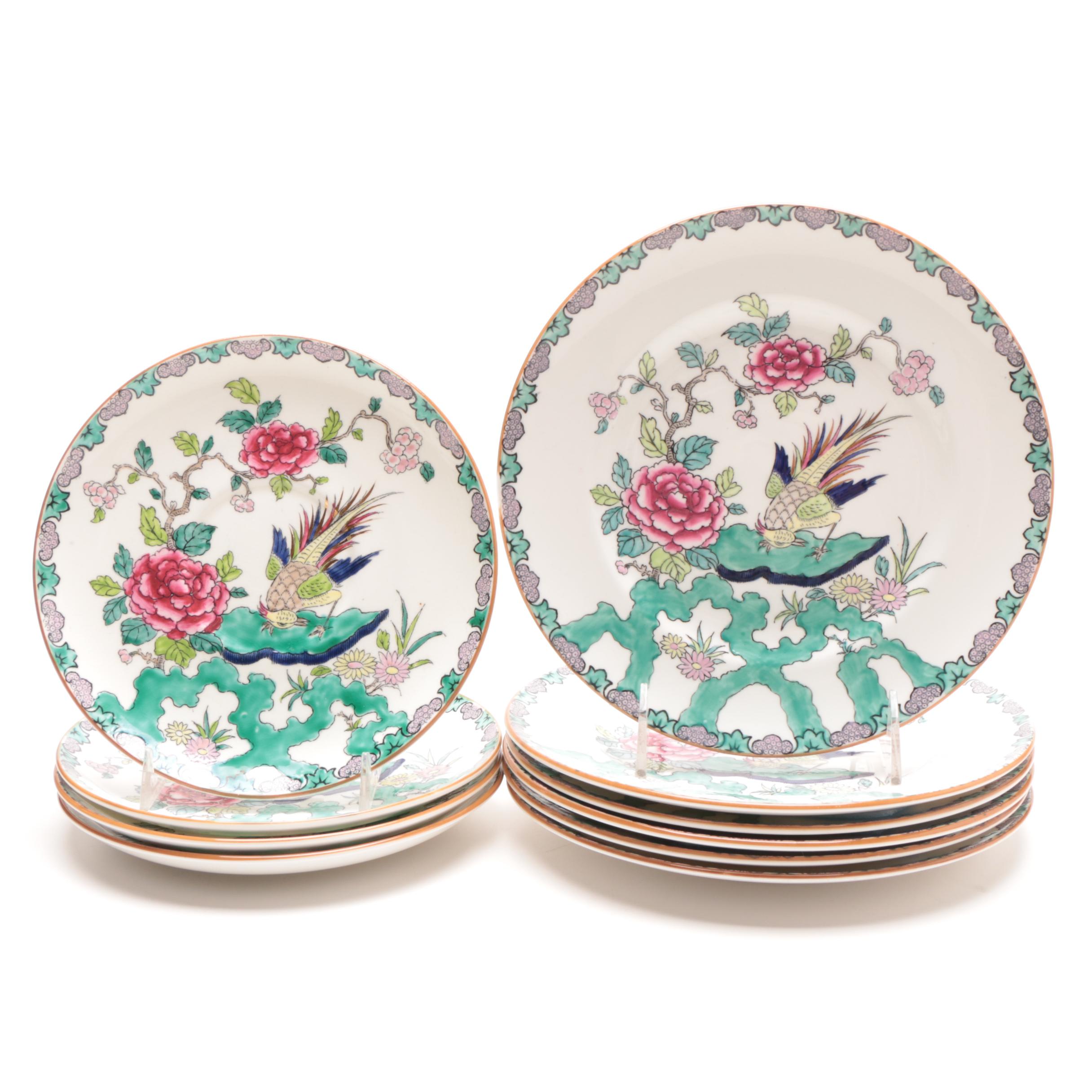 Staffordshire "Rock Bird" Bone China Cream Soup Bowls  and Plates