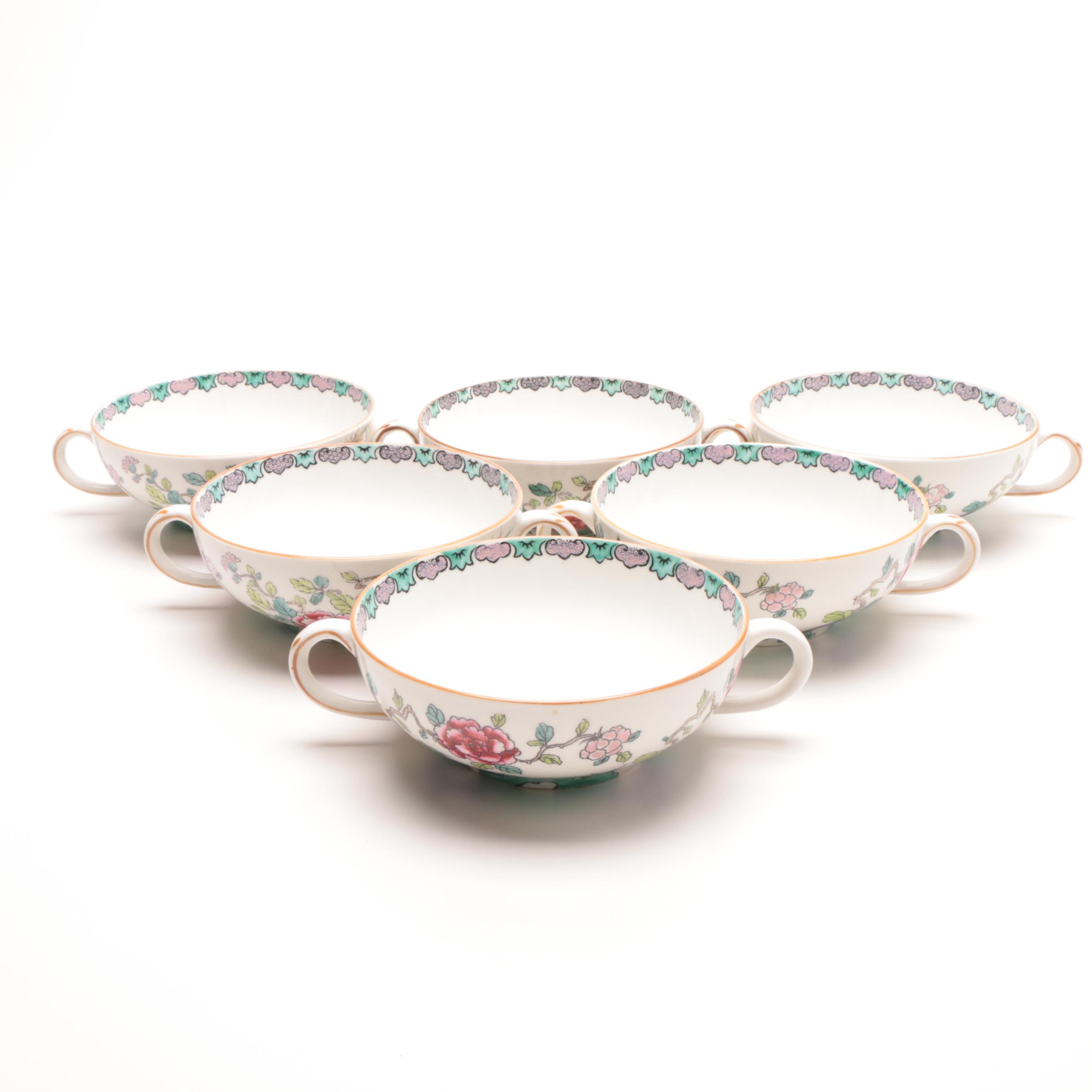 Staffordshire "Rock Bird" Bone China Cream Soup Bowls  and Plates