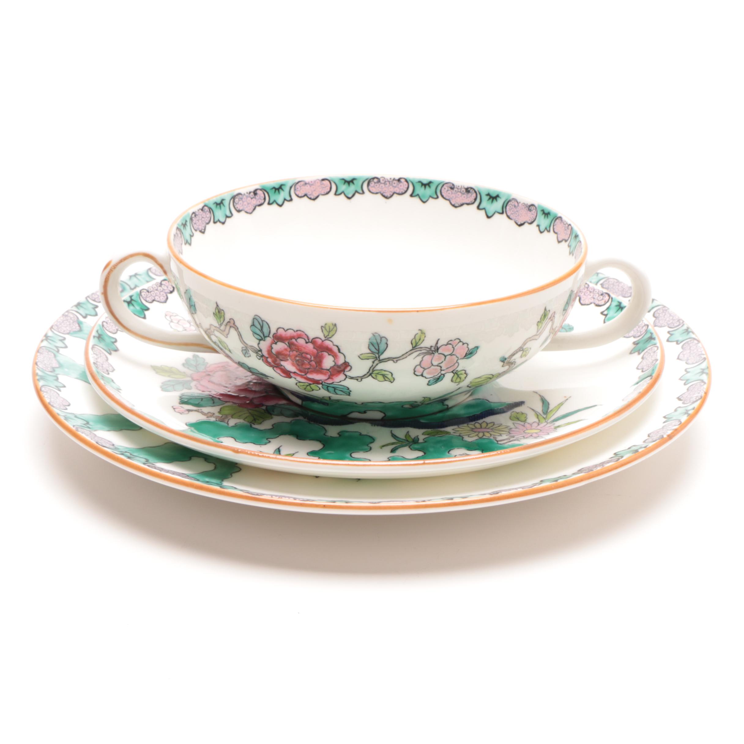 Staffordshire "Rock Bird" Bone China Cream Soup Bowls  and Plates