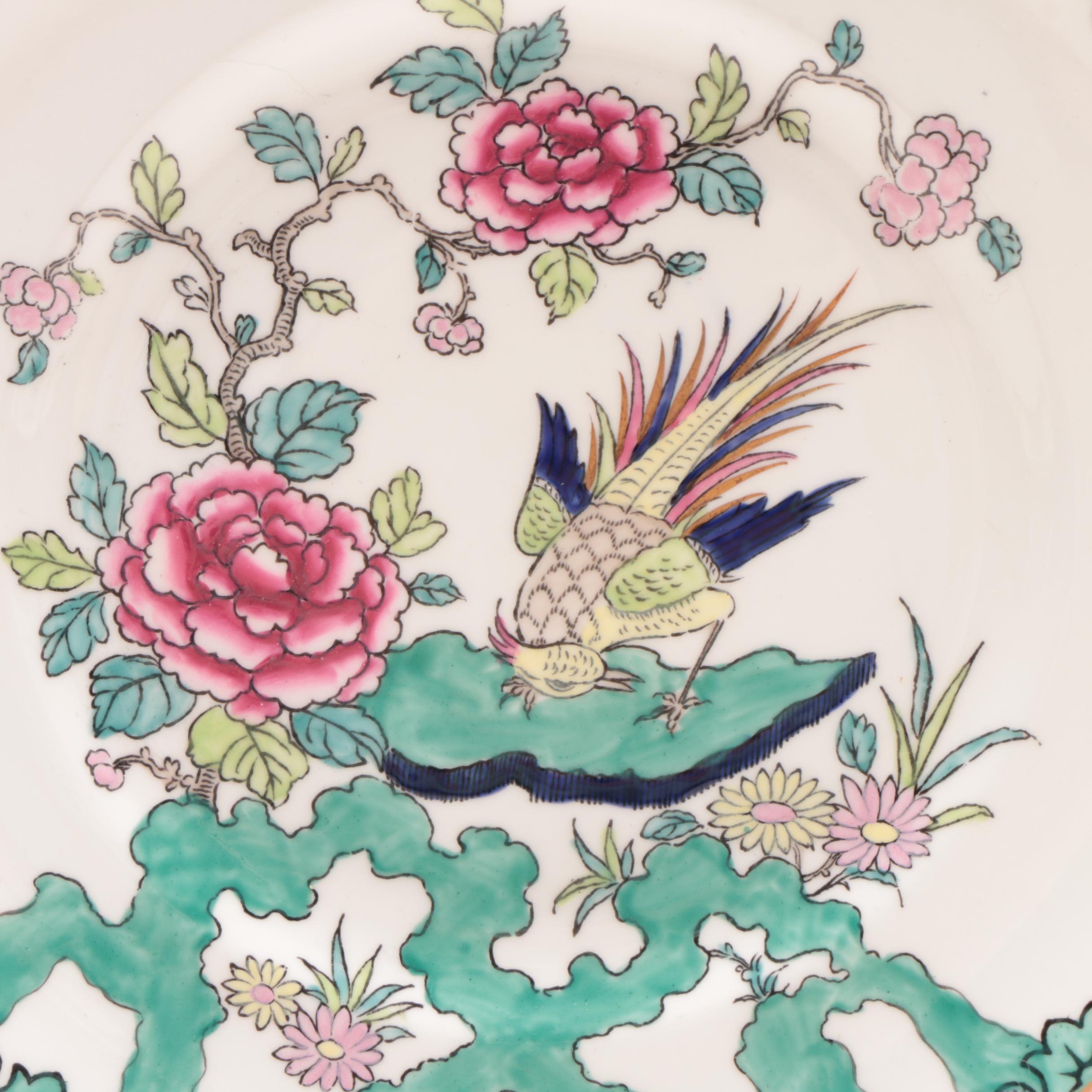 Staffordshire "Rock Bird" Bone China Cream Soup Bowls  and Plates