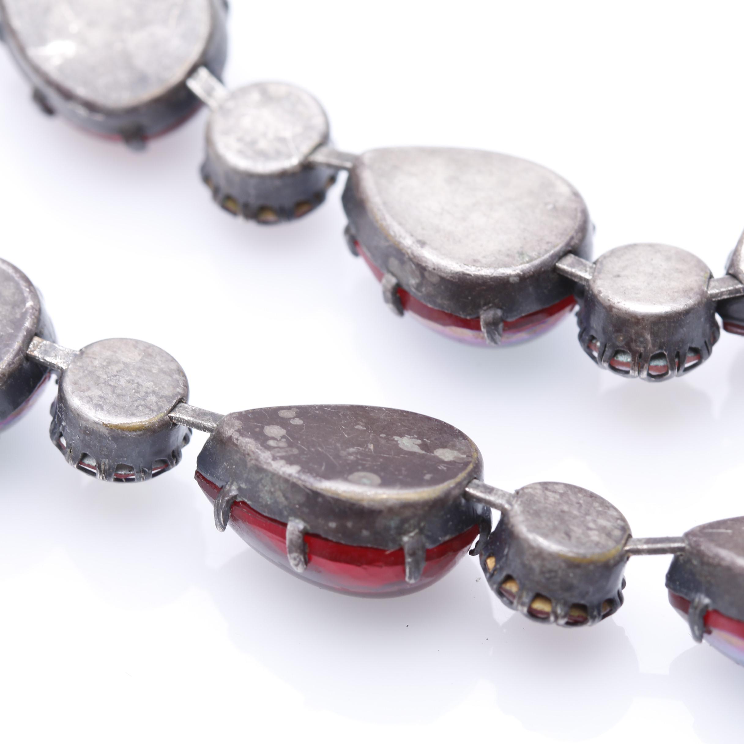 1950s Regency Red Iridescent Rhinestone Brooch and Necklace Set