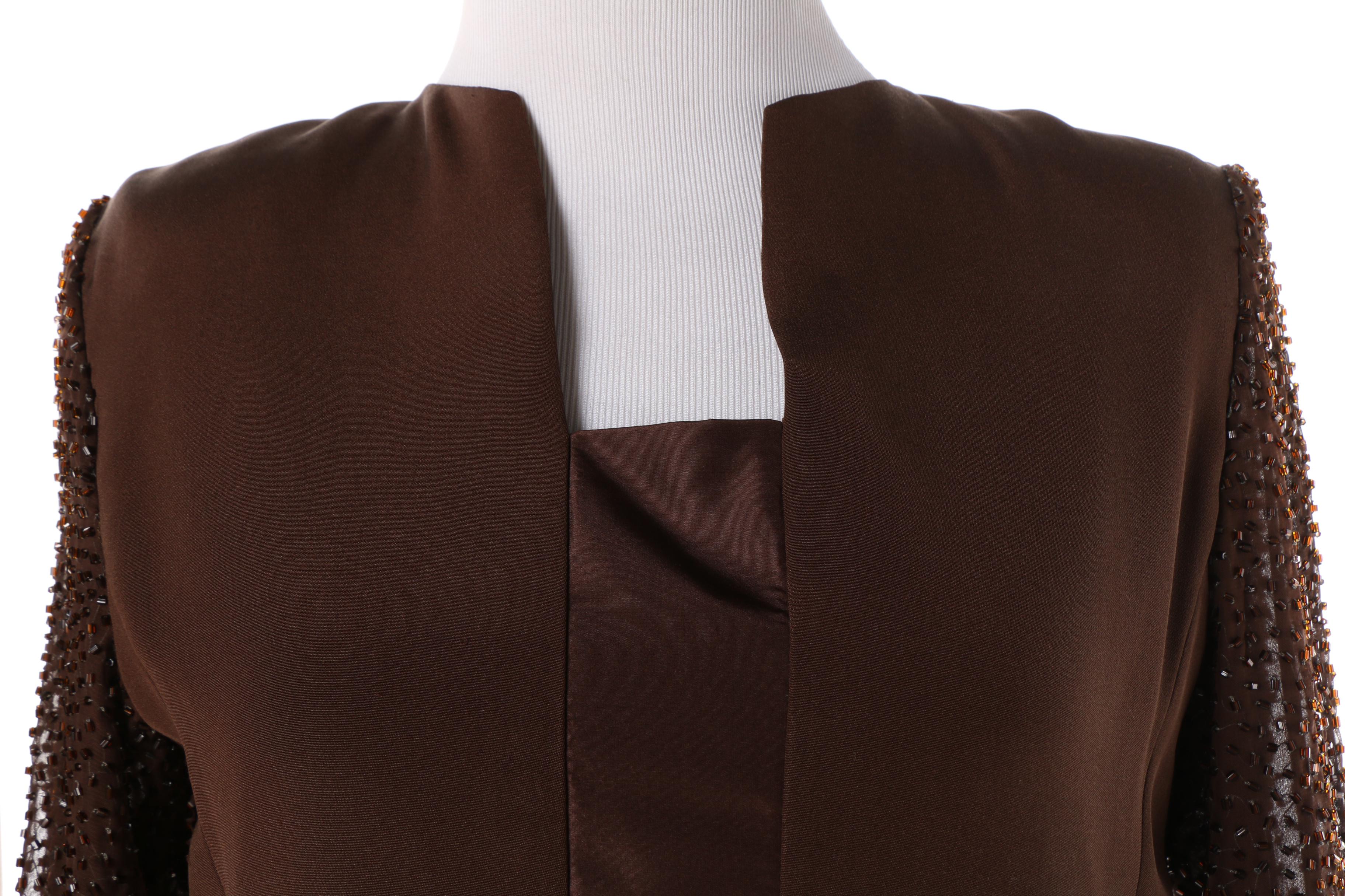 1980s Albert Nipon Cream Silk Skirt Suit and Richilene Brown Cocktail Dress