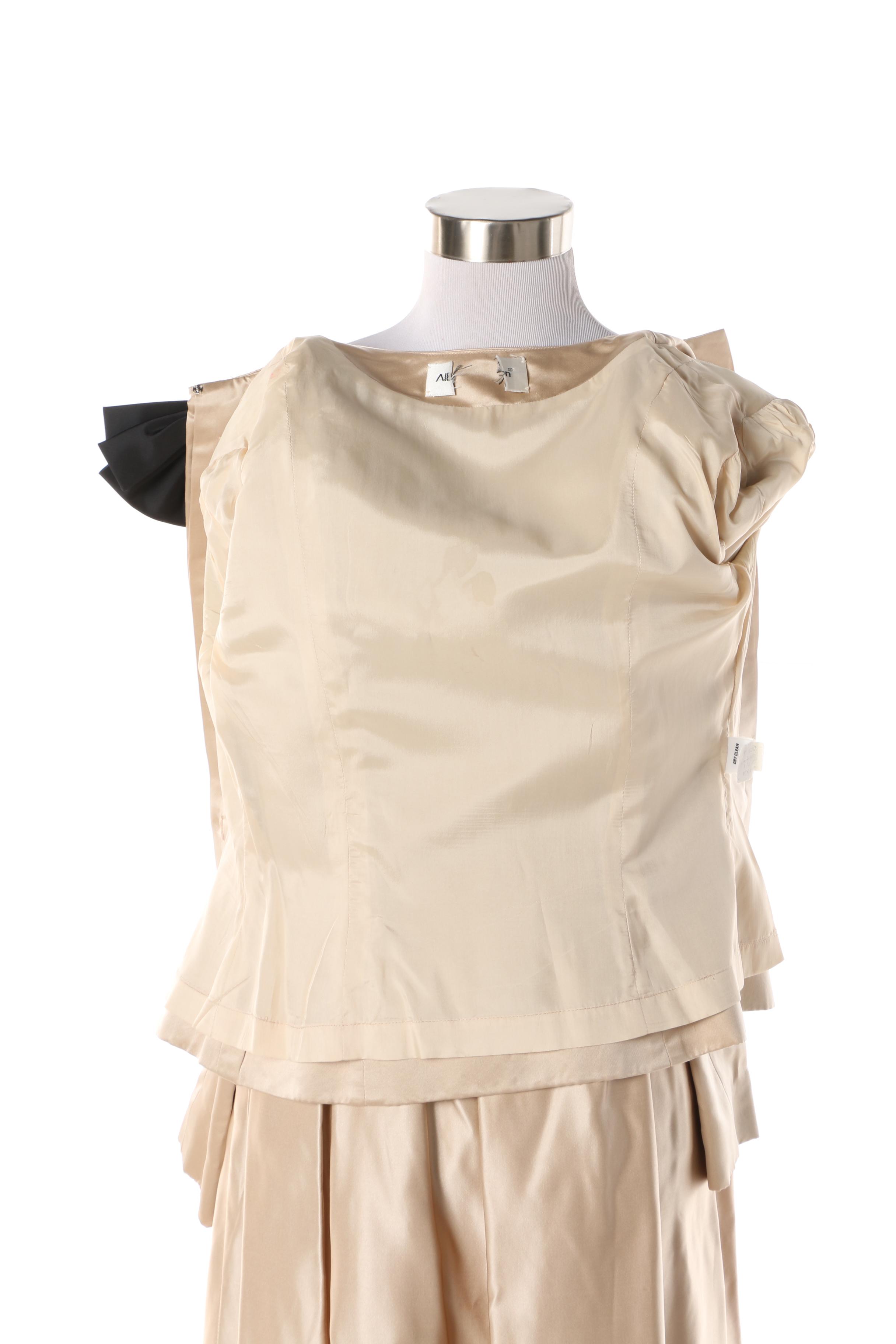 1980s Albert Nipon Cream Silk Skirt Suit and Richilene Brown Cocktail Dress