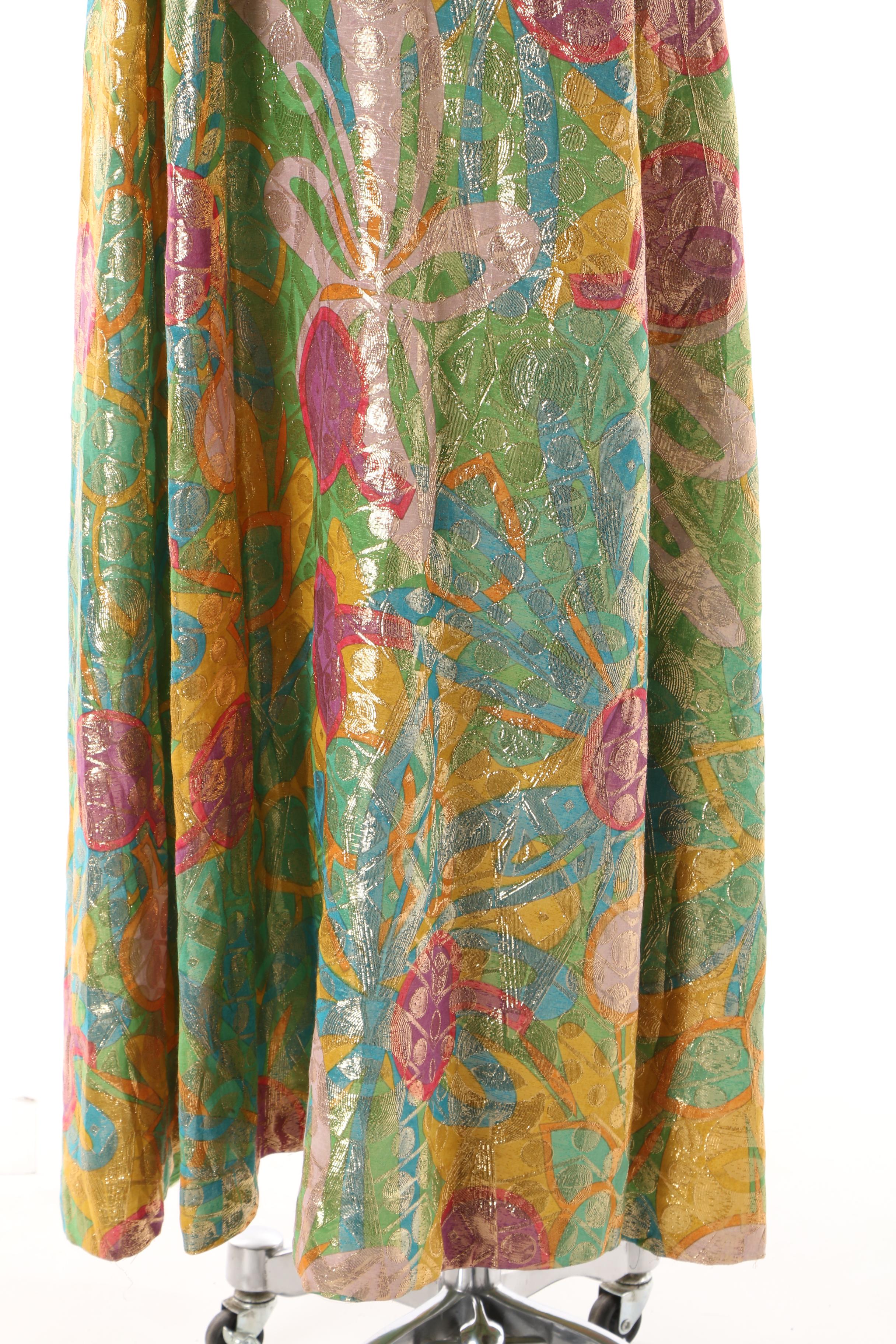 1960s Vintage Malcolm Starr Green and Gold Lamé Embellished Evening Gown