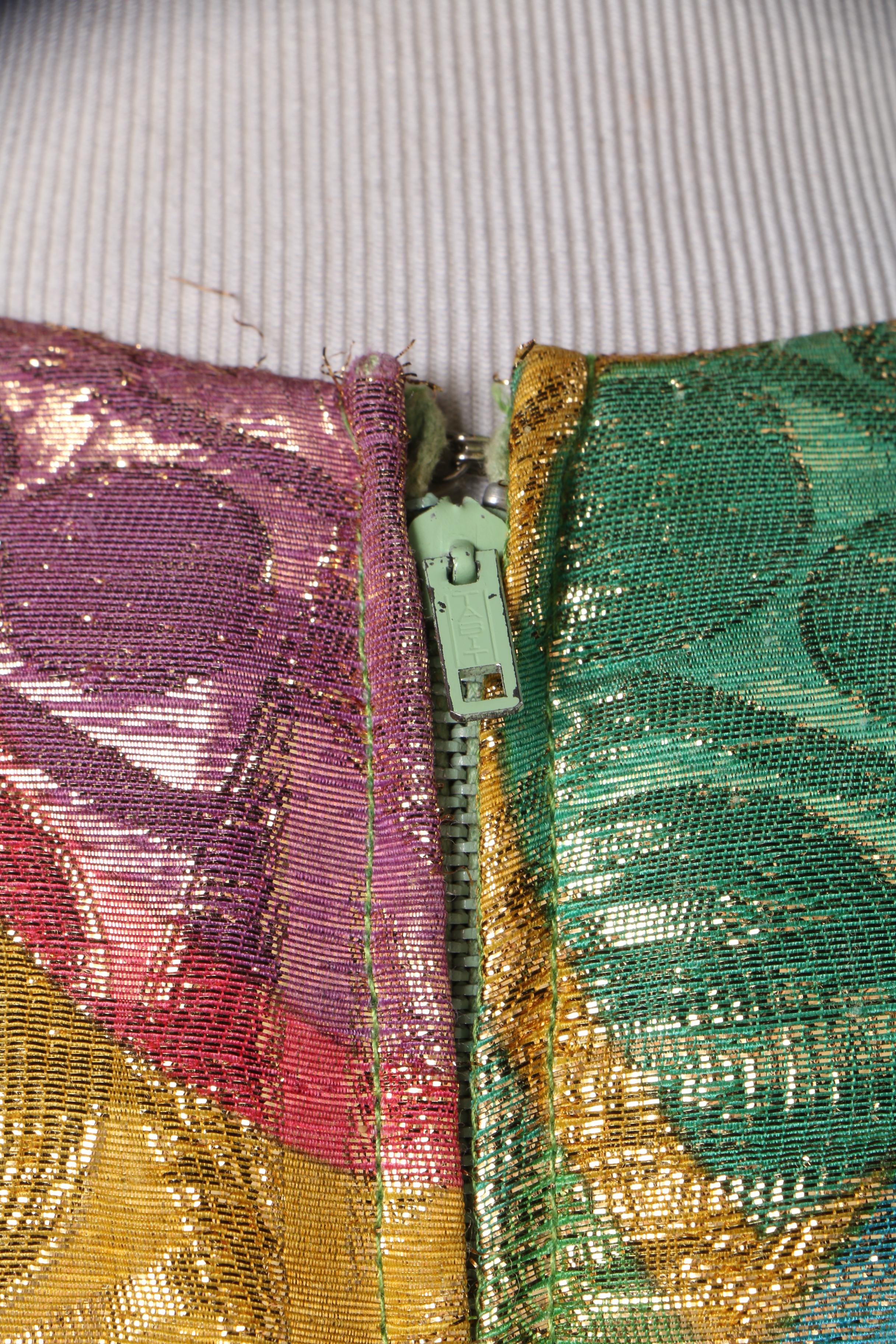 1960s Vintage Malcolm Starr Green and Gold Lamé Embellished Evening Gown