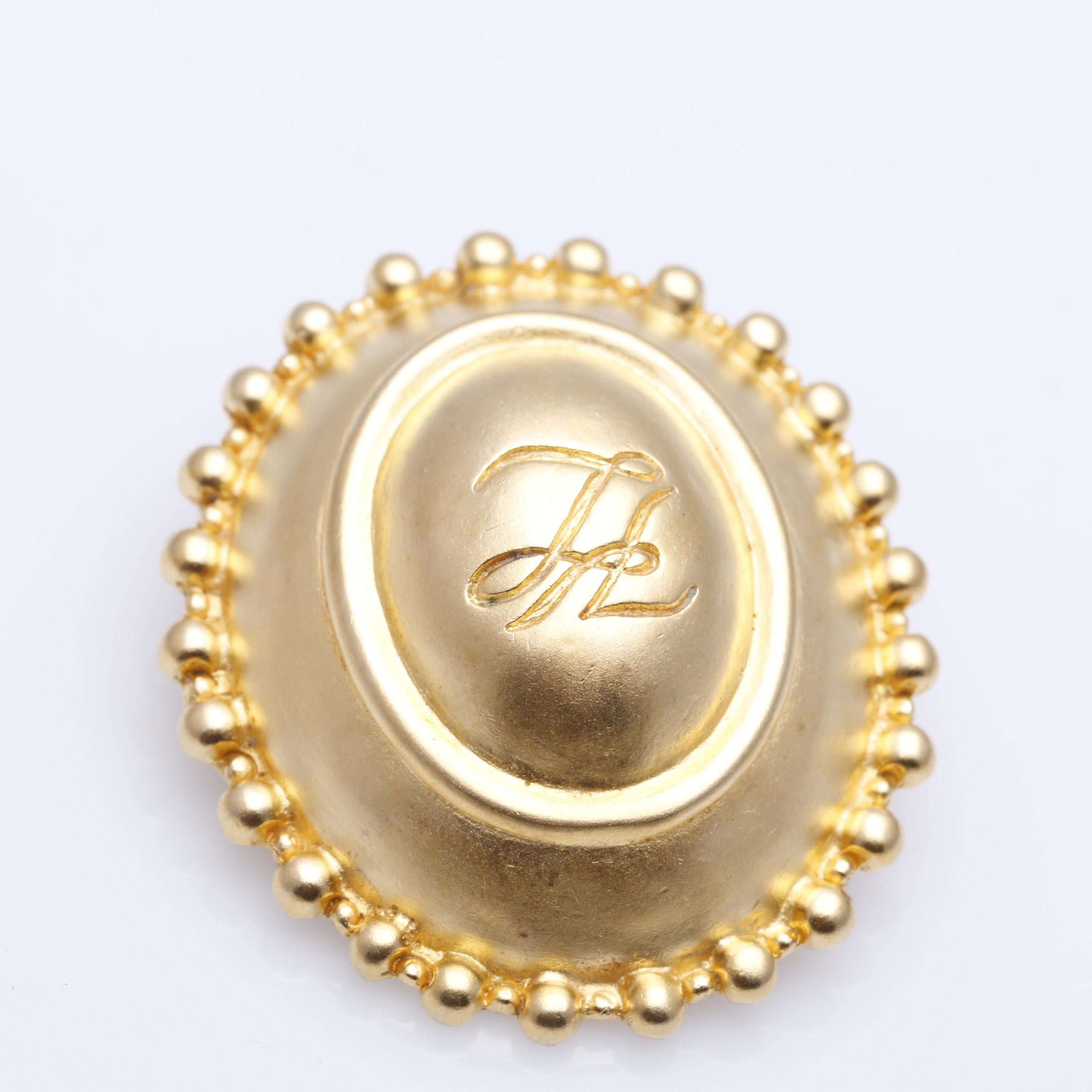 1980s Gold Tone Oscar de la Renta and Karl Lagerfeld Statement Earrings