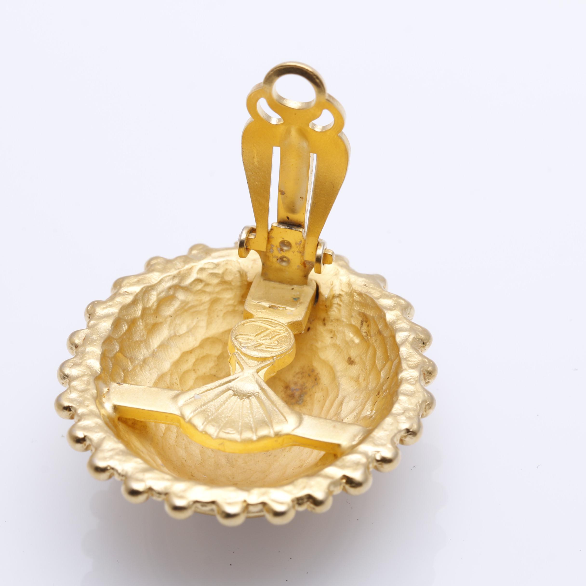 1980s Gold Tone Oscar de la Renta and Karl Lagerfeld Statement Earrings