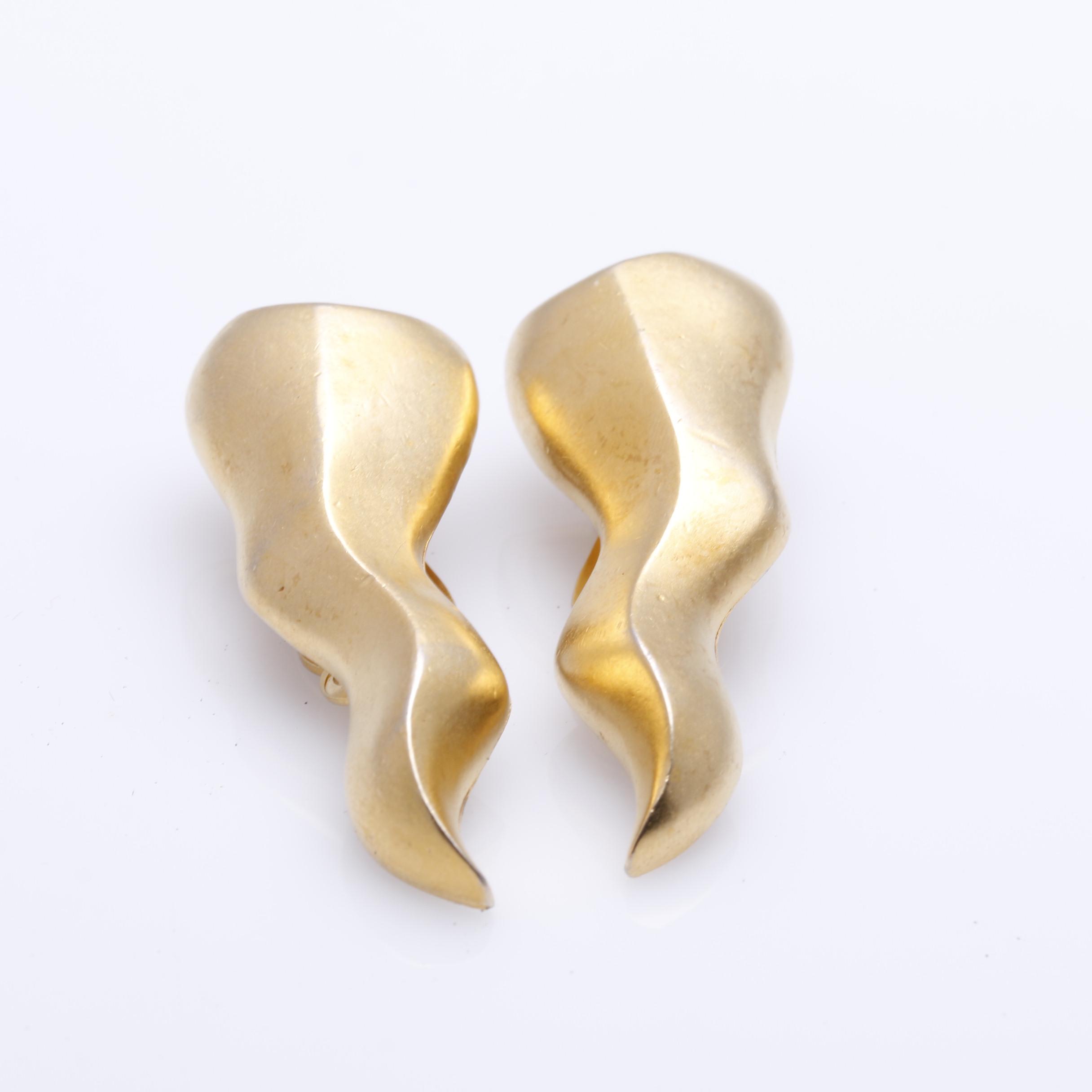 1980s Gold Tone Oscar de la Renta and Karl Lagerfeld Statement Earrings
