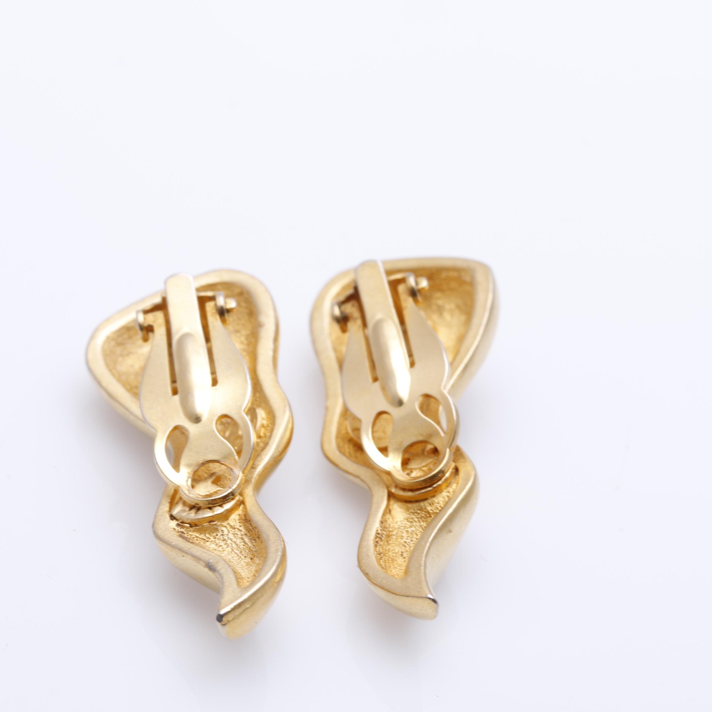 1980s Gold Tone Oscar de la Renta and Karl Lagerfeld Statement Earrings