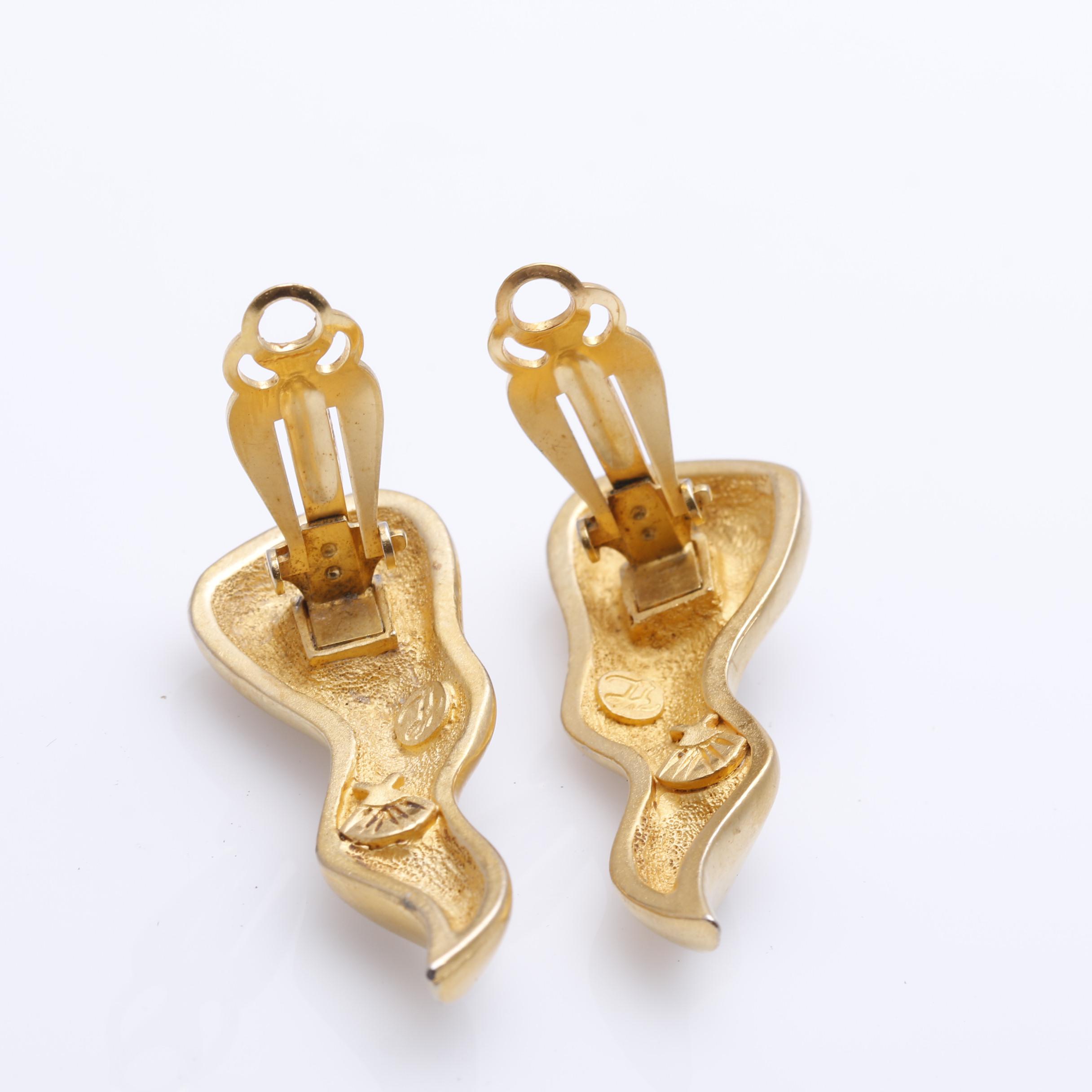 1980s Gold Tone Oscar de la Renta and Karl Lagerfeld Statement Earrings