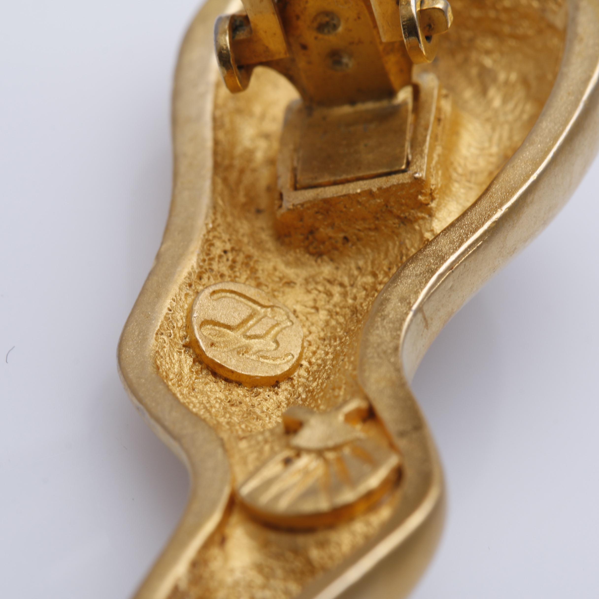 1980s Gold Tone Oscar de la Renta and Karl Lagerfeld Statement Earrings