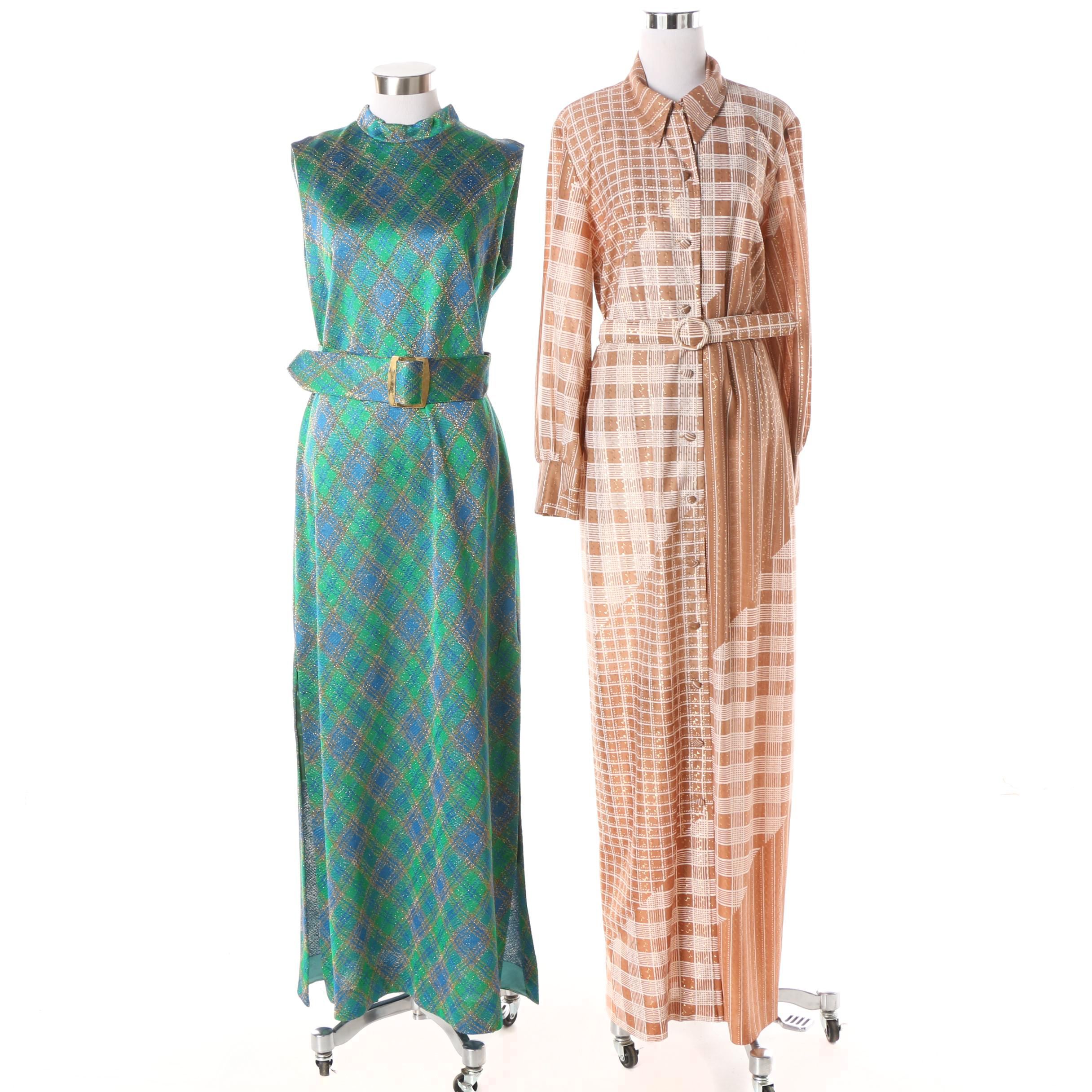 Women's 1970s Vintage Plaid Maxi Dresses
