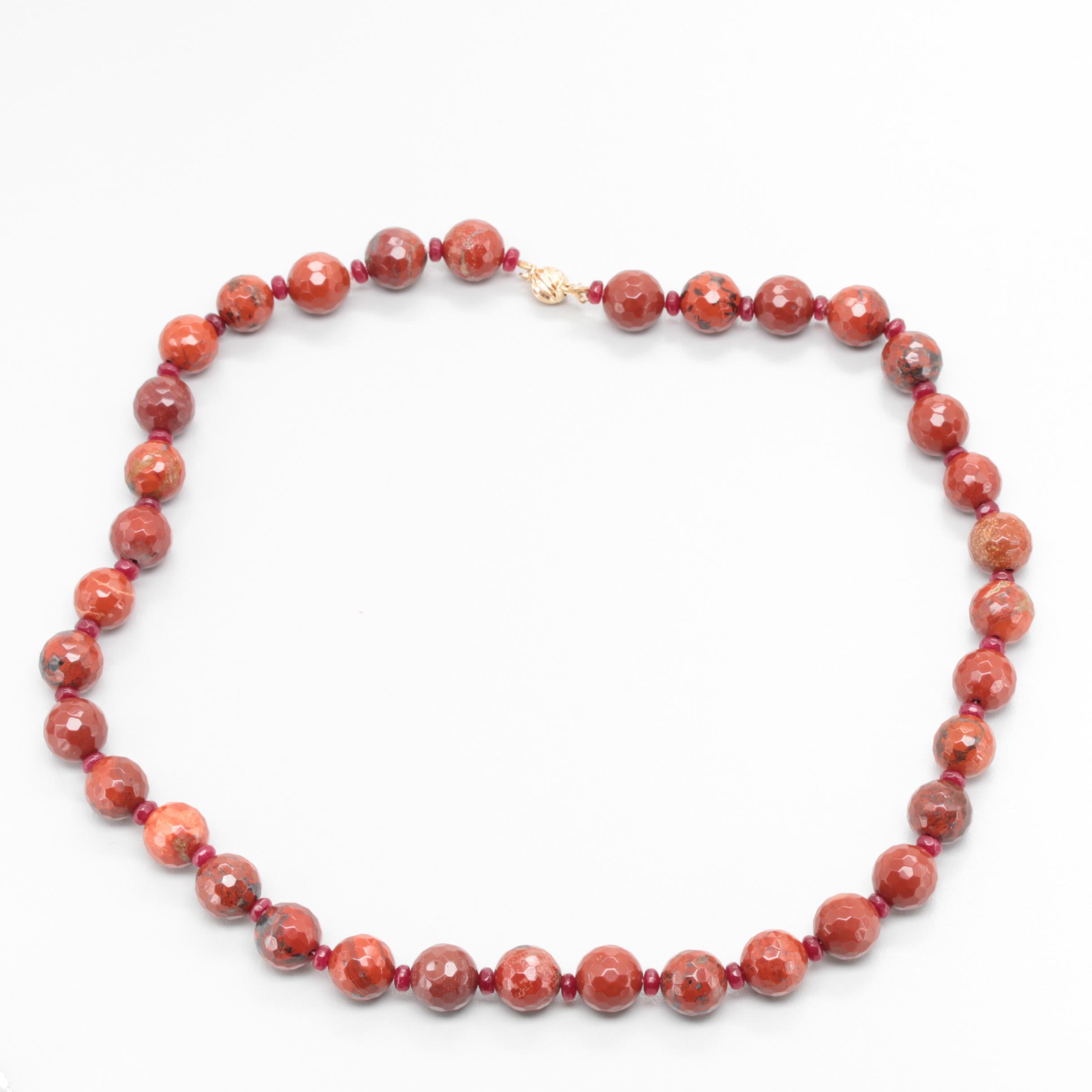 14K Yellow Gold Jasper and Quartz Necklace