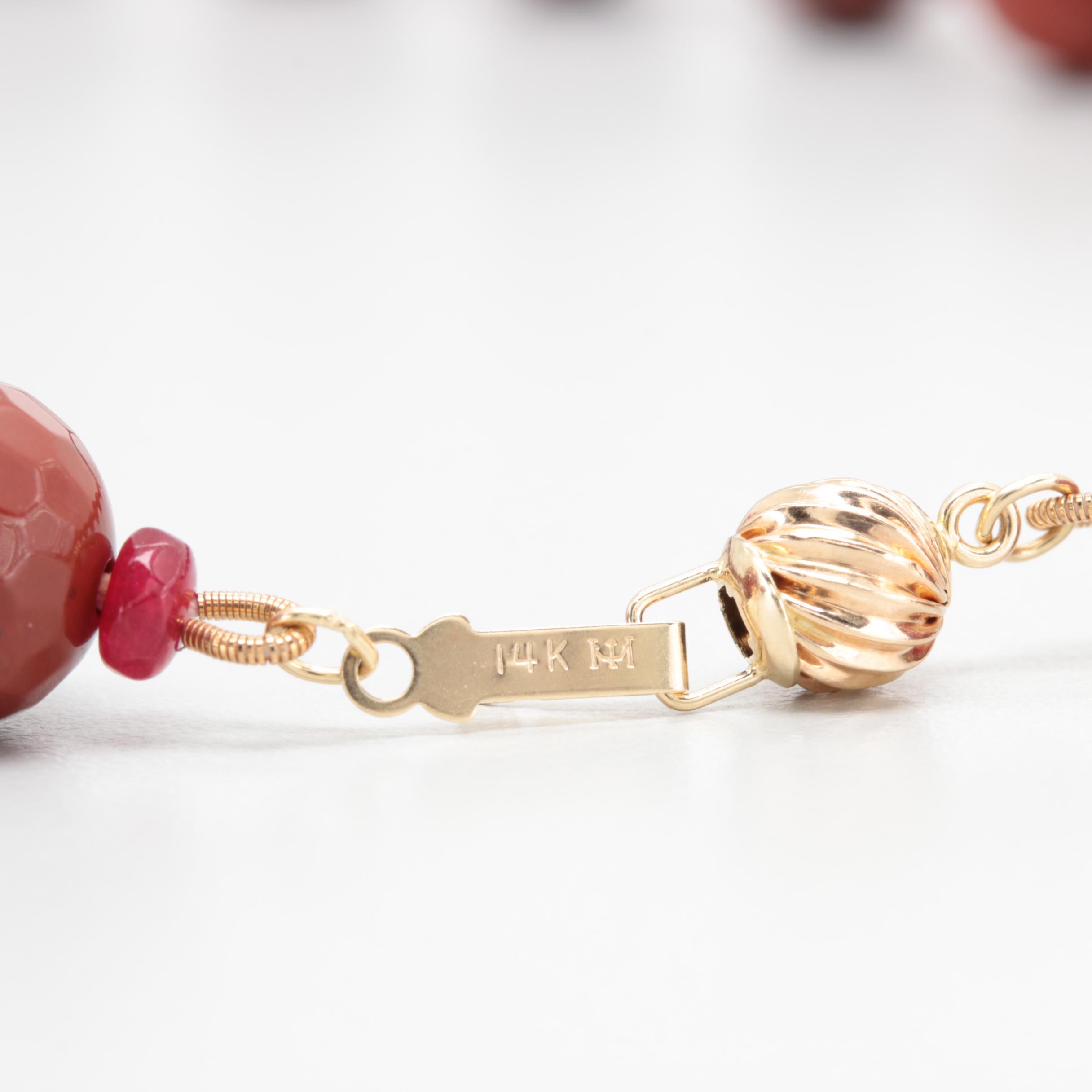 14K Yellow Gold Jasper and Quartz Necklace