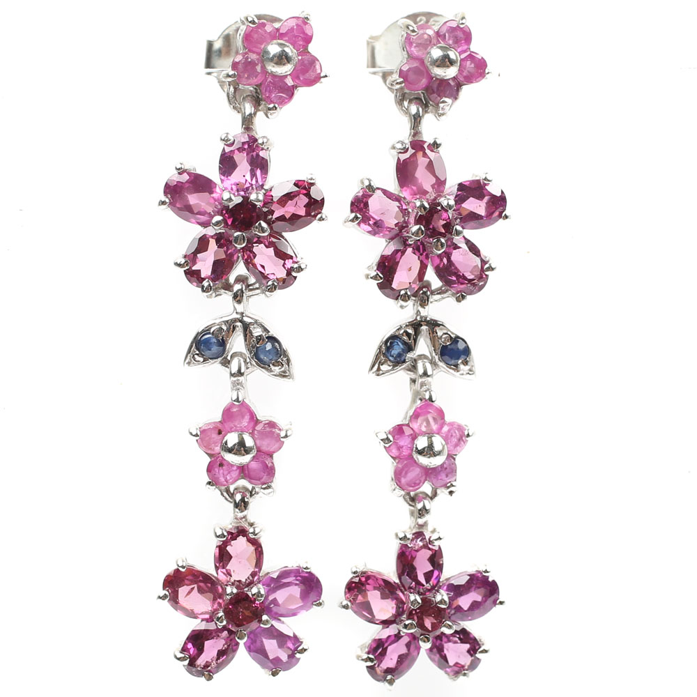 Sterling Silver Tourmaline and Multi-Gemstone Dangle Earrings