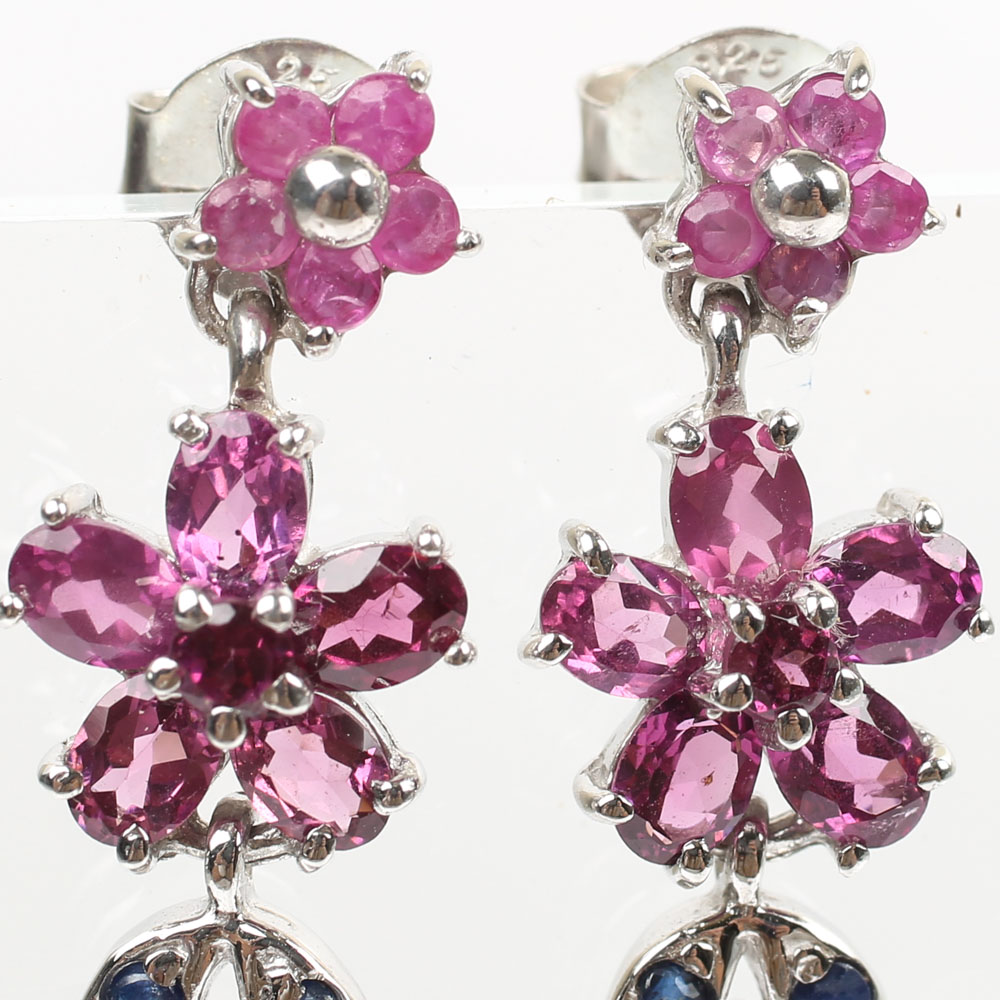 Sterling Silver Tourmaline and Multi-Gemstone Dangle Earrings