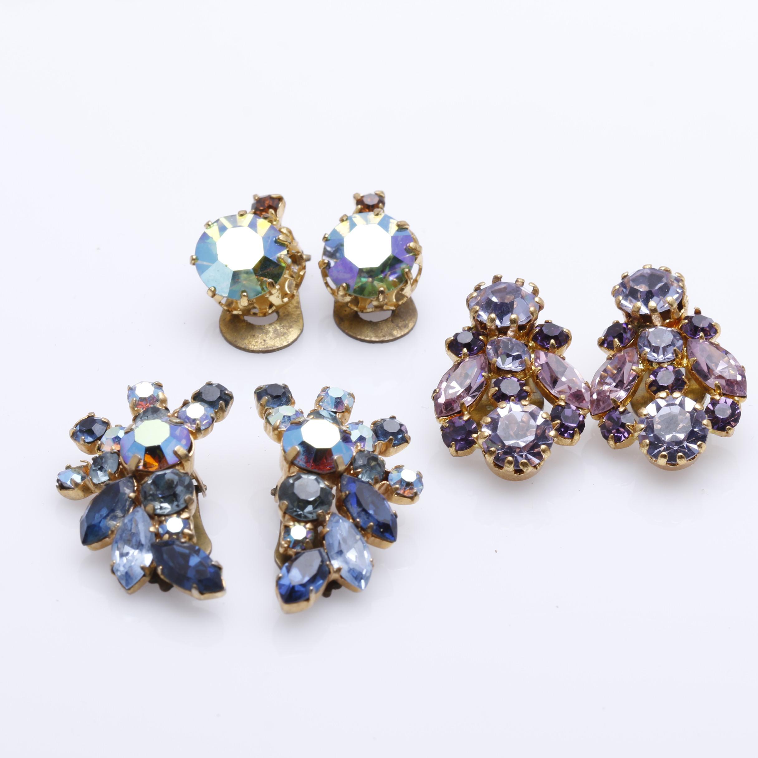 Mid Century Austrian Crystal Rhinestone Earrings and Brooches