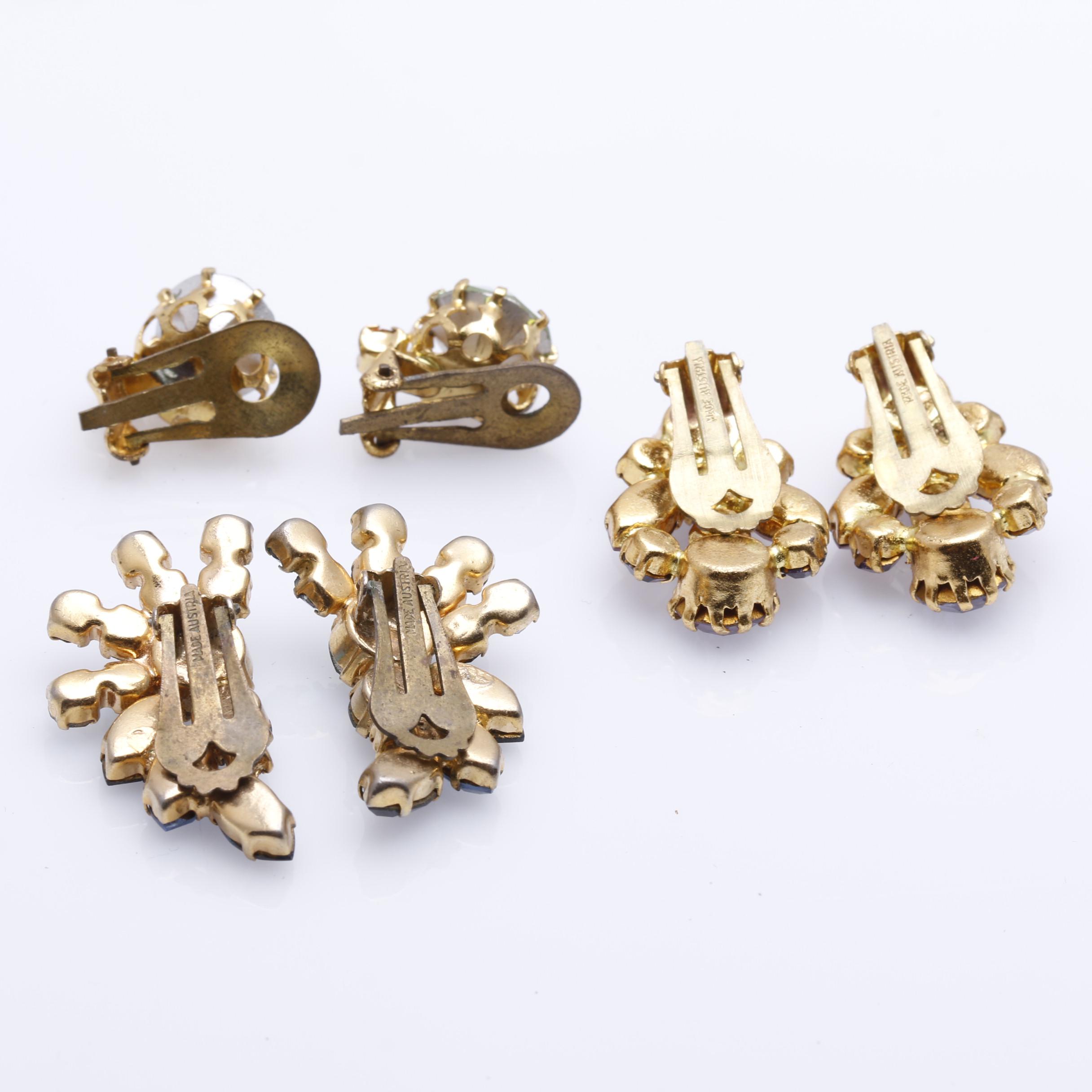 Mid Century Austrian Crystal Rhinestone Earrings and Brooches