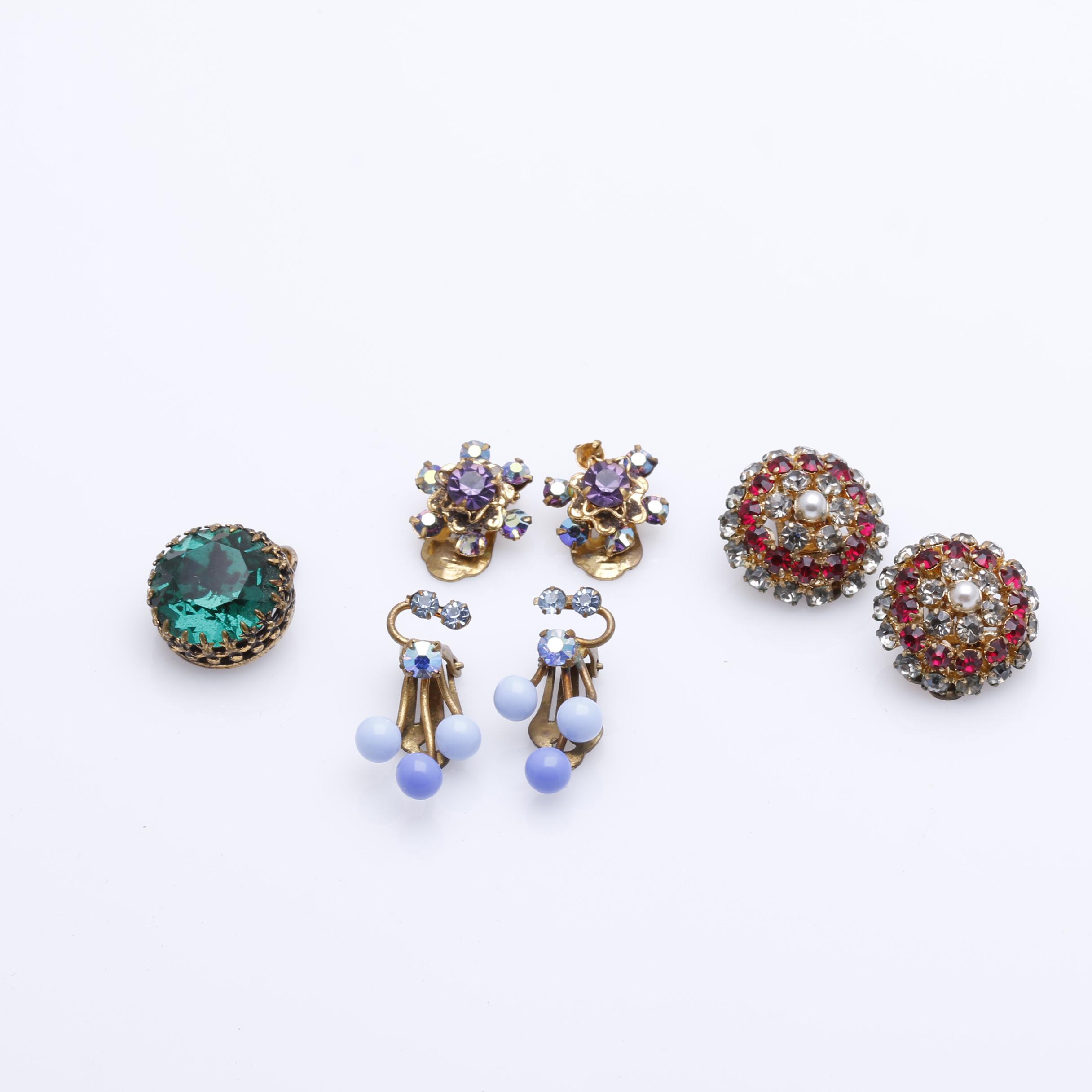 Mid Century Austrian Crystal Rhinestone Earrings and Brooches