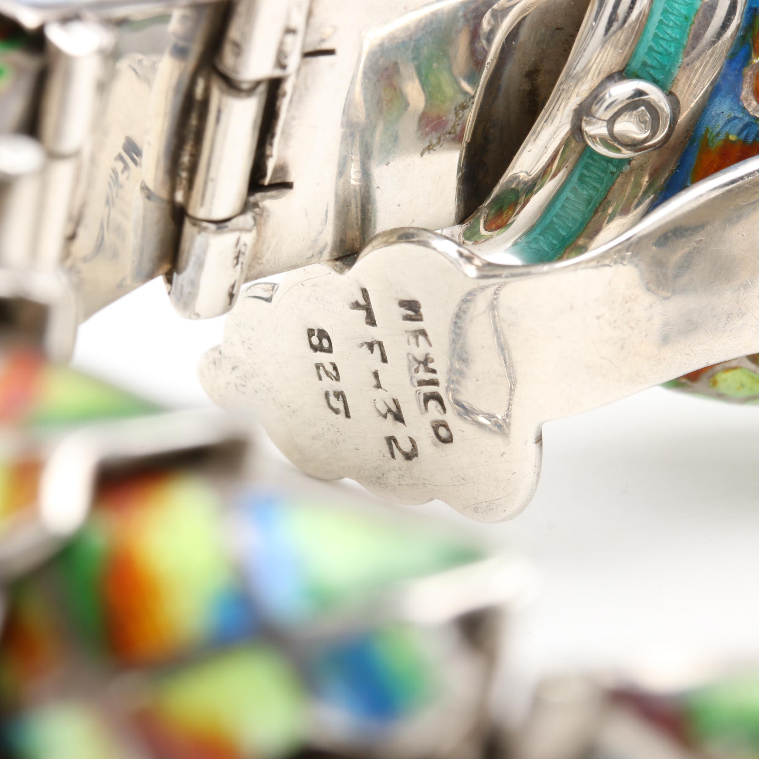 Mexico Sterling Silver Articulated Enamel Snake Bracelet