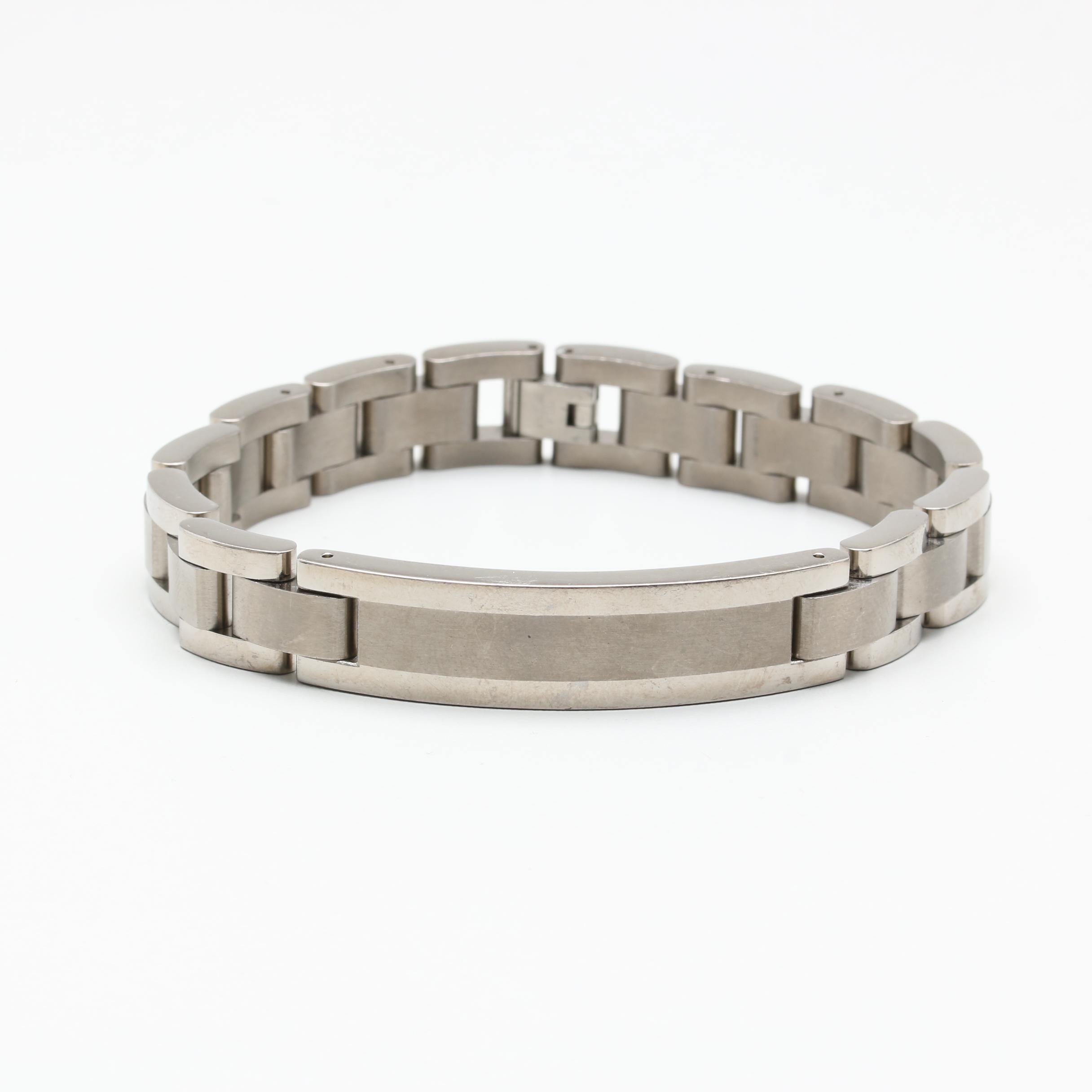 Stainless Steel Link Bracelet With Brushed Accents