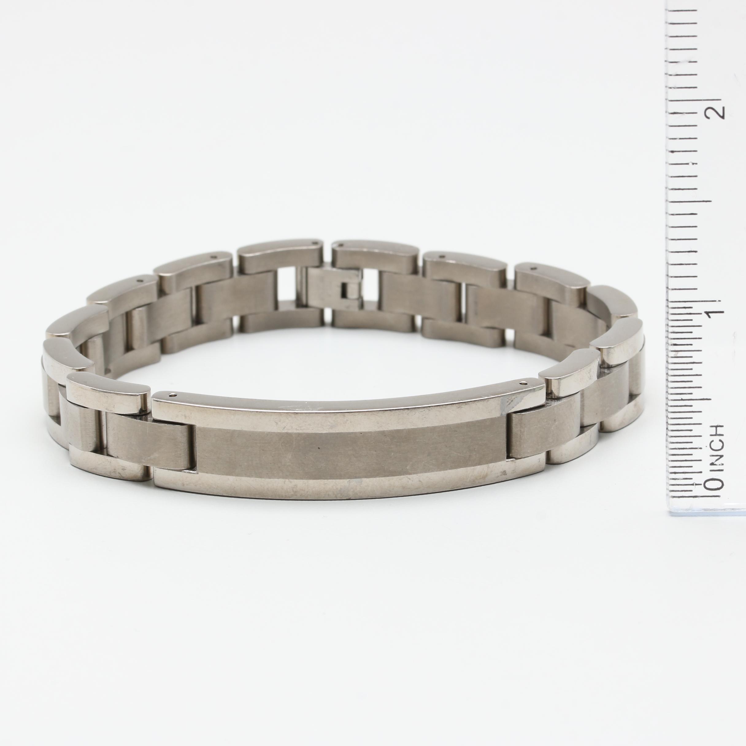 Stainless Steel Link Bracelet With Brushed Accents
