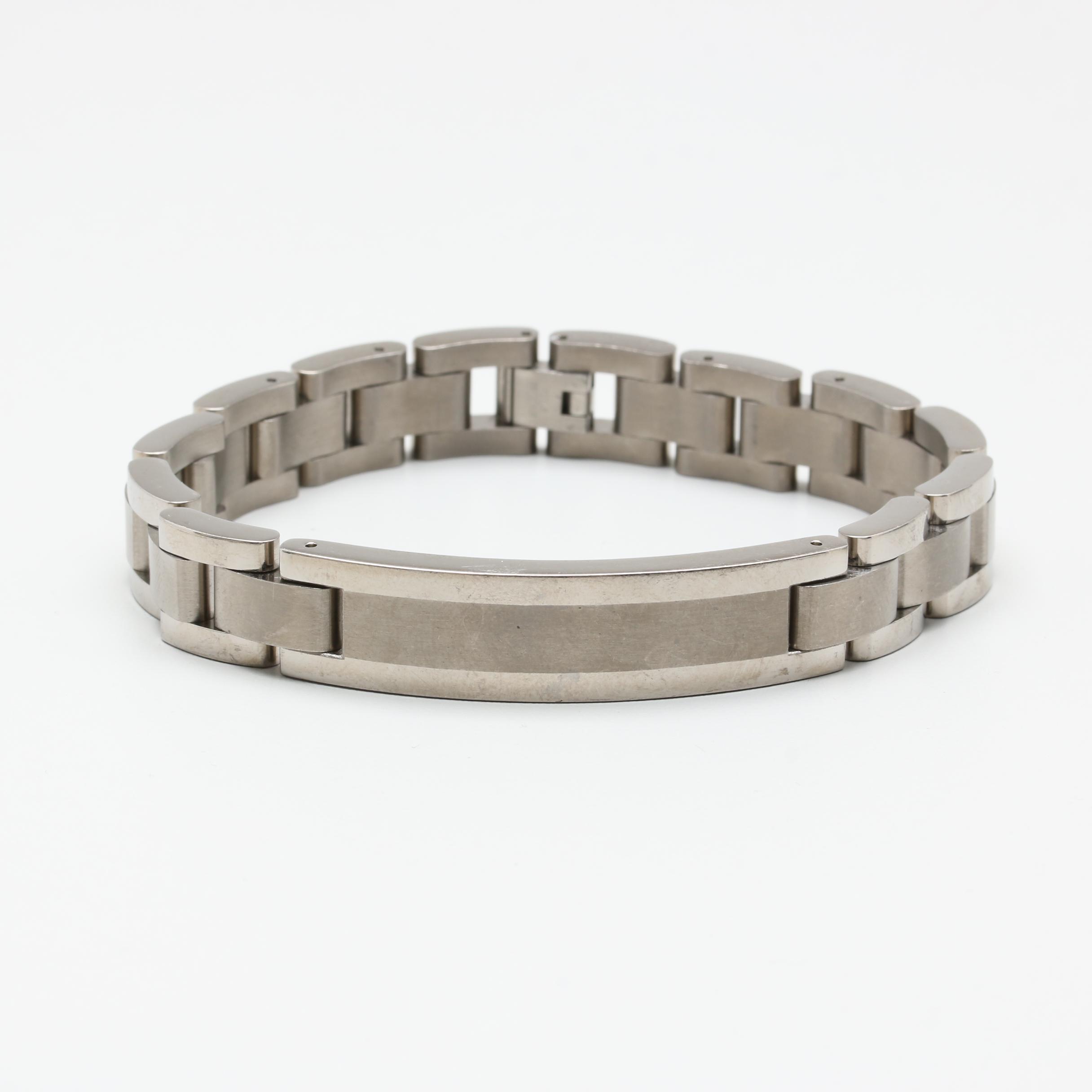 Stainless Steel Link Bracelet With Brushed Accents