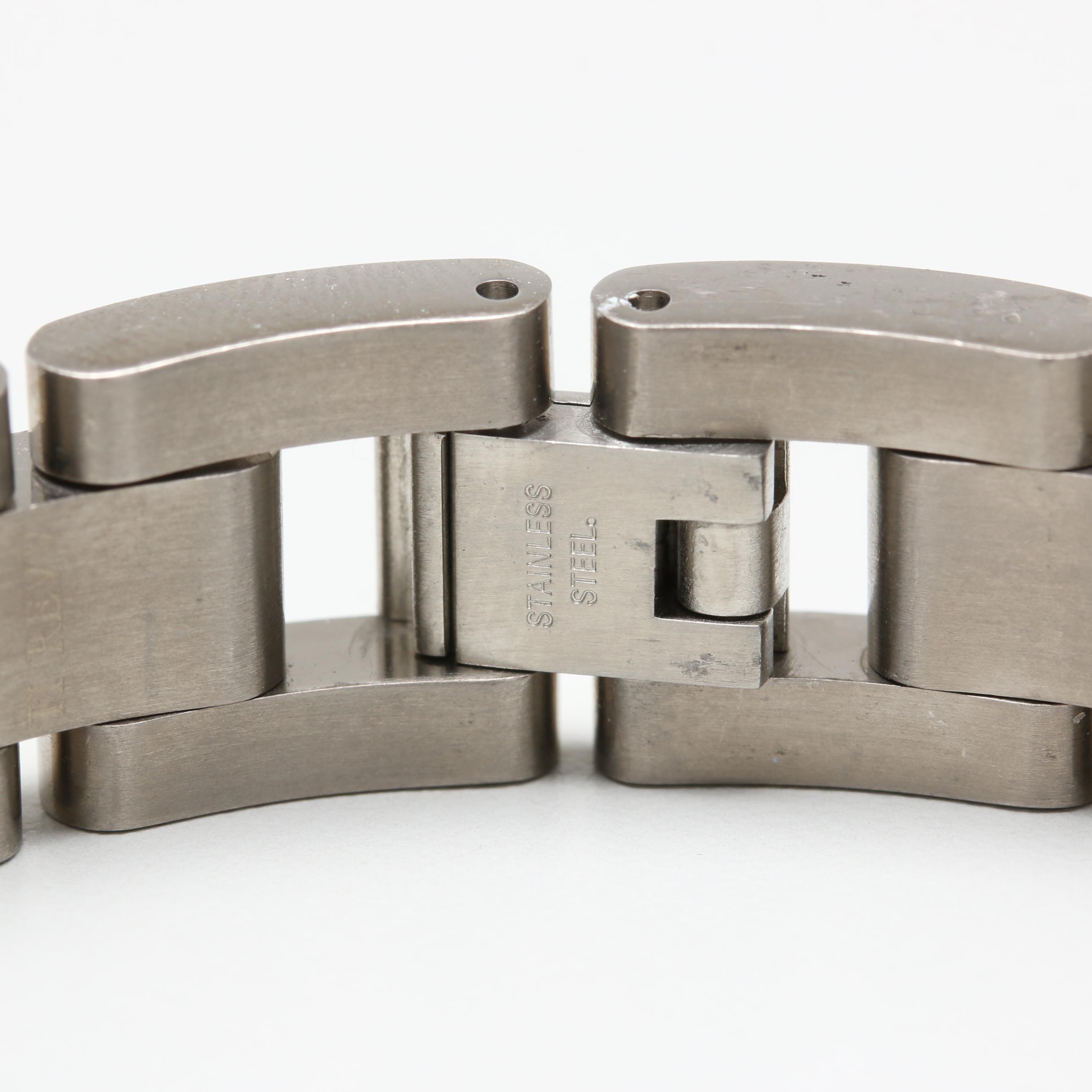 Stainless Steel Link Bracelet With Brushed Accents