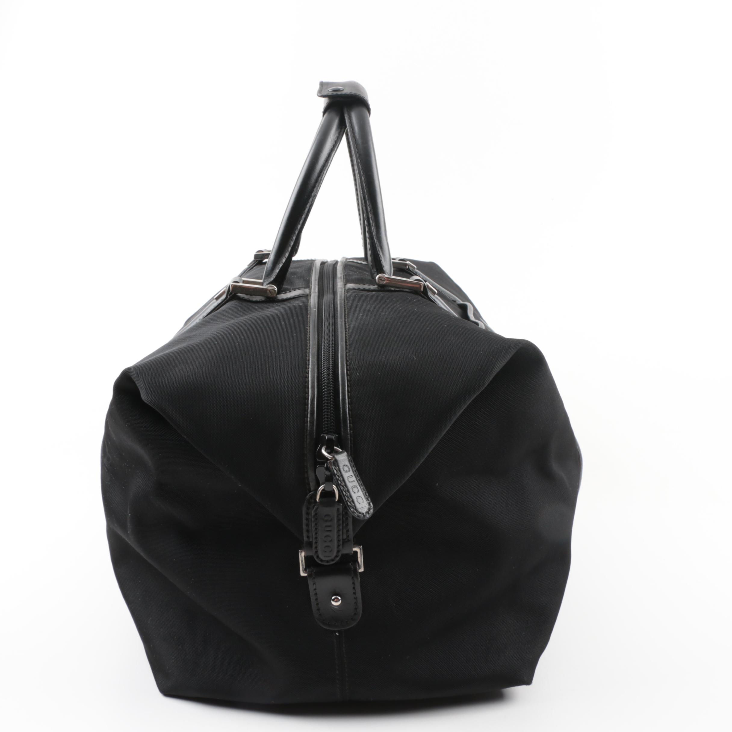 Gucci Black Canvas Duffel Bag with Leather Trim
