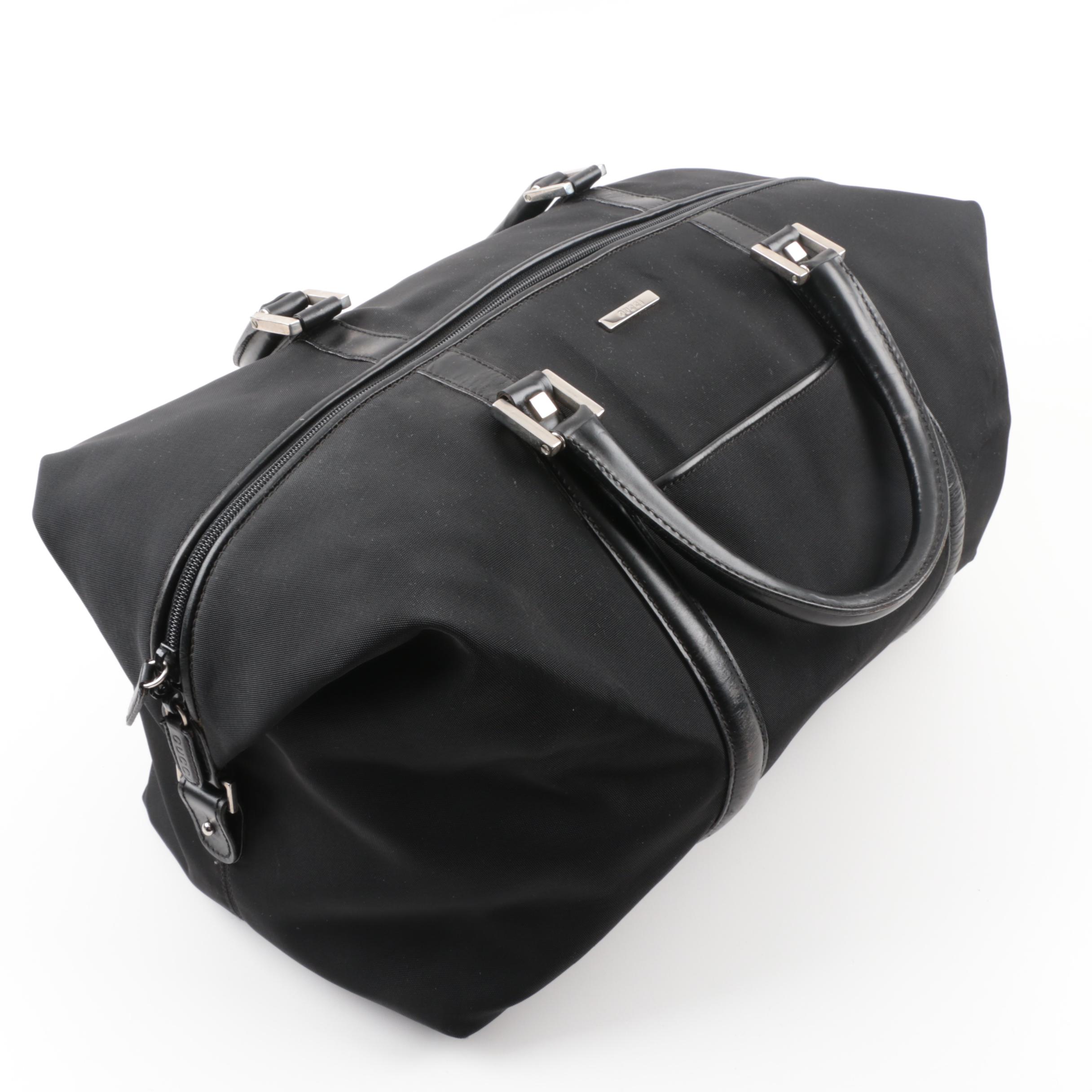 Gucci Black Canvas Duffel Bag with Leather Trim