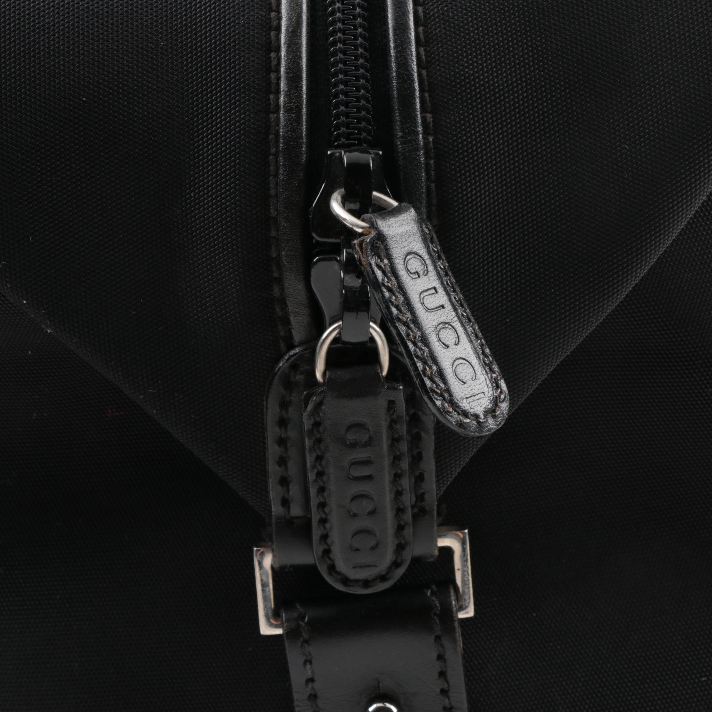 Gucci Black Canvas Duffel Bag with Leather Trim