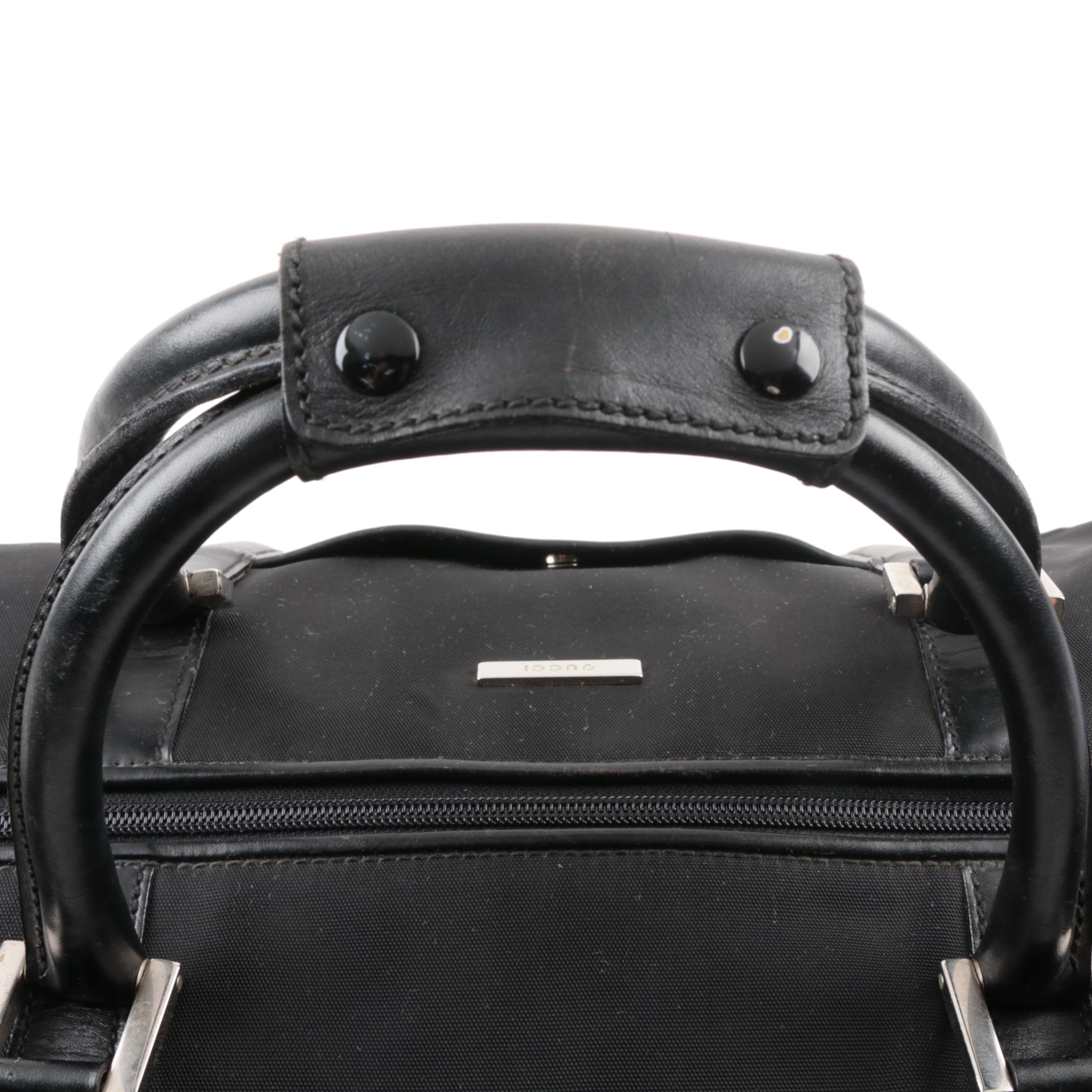 Gucci Black Canvas Duffel Bag with Leather Trim
