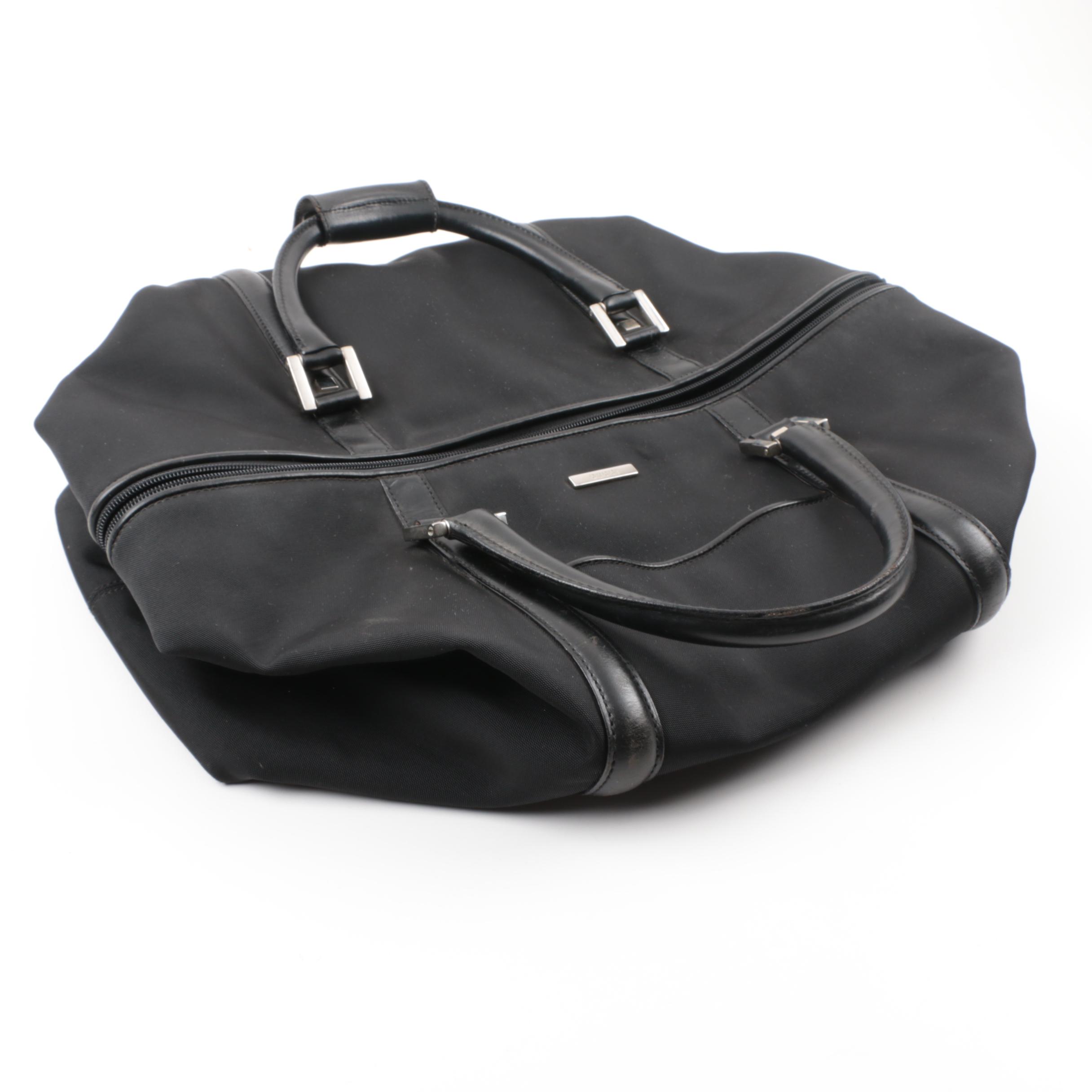 Gucci Black Canvas Duffel Bag with Leather Trim