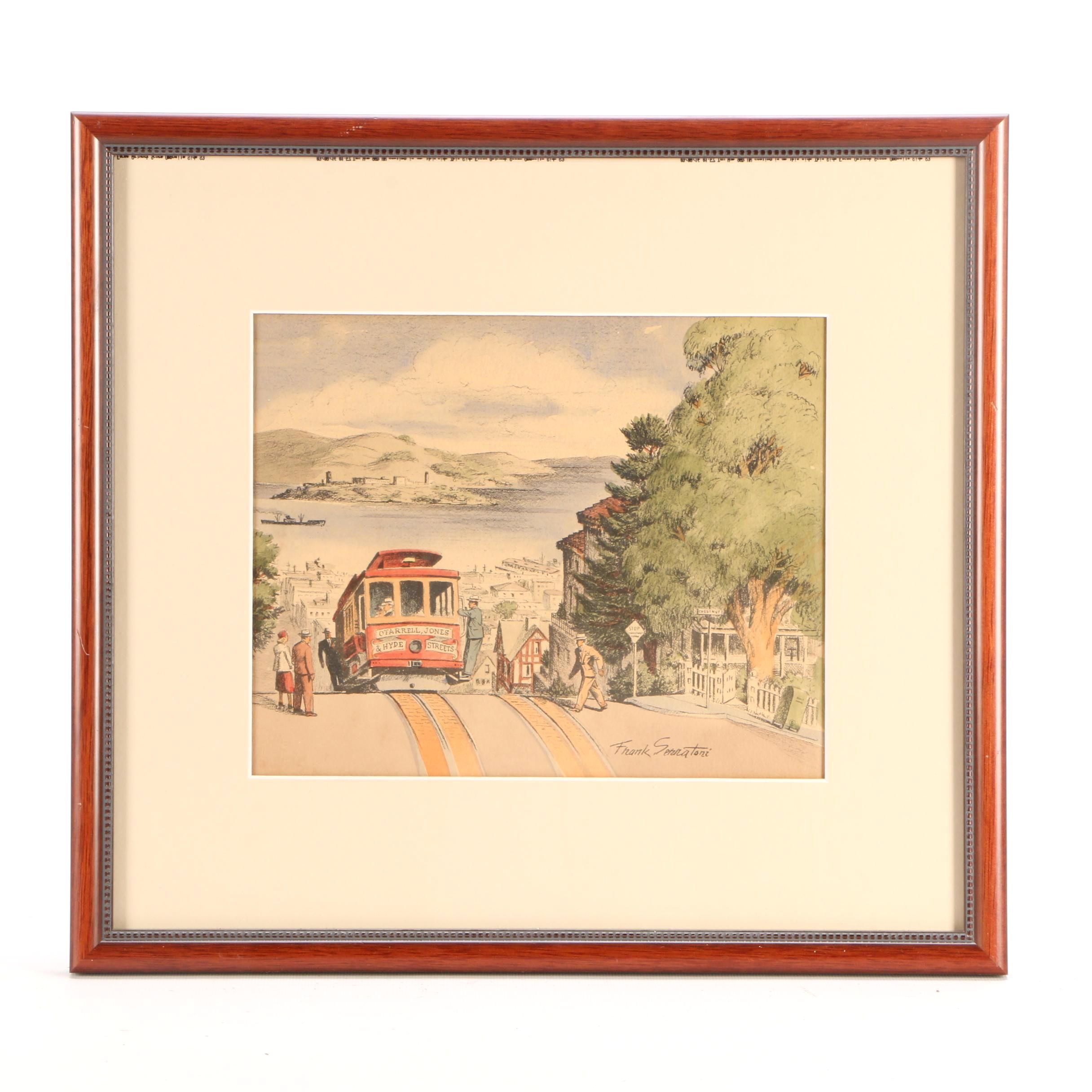 Hand-Colored Lithograph after Frank Serratoni Illustraton