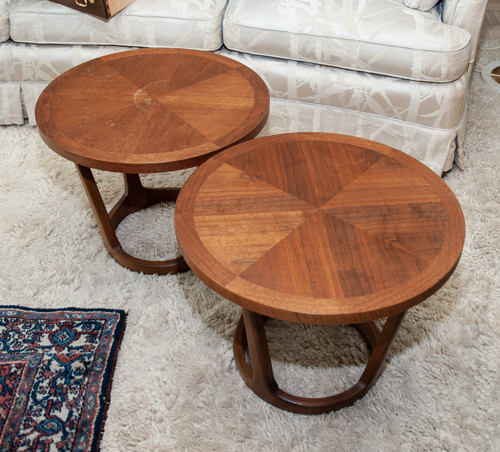 Two Lane Mid-Century Modern Circular End Tables