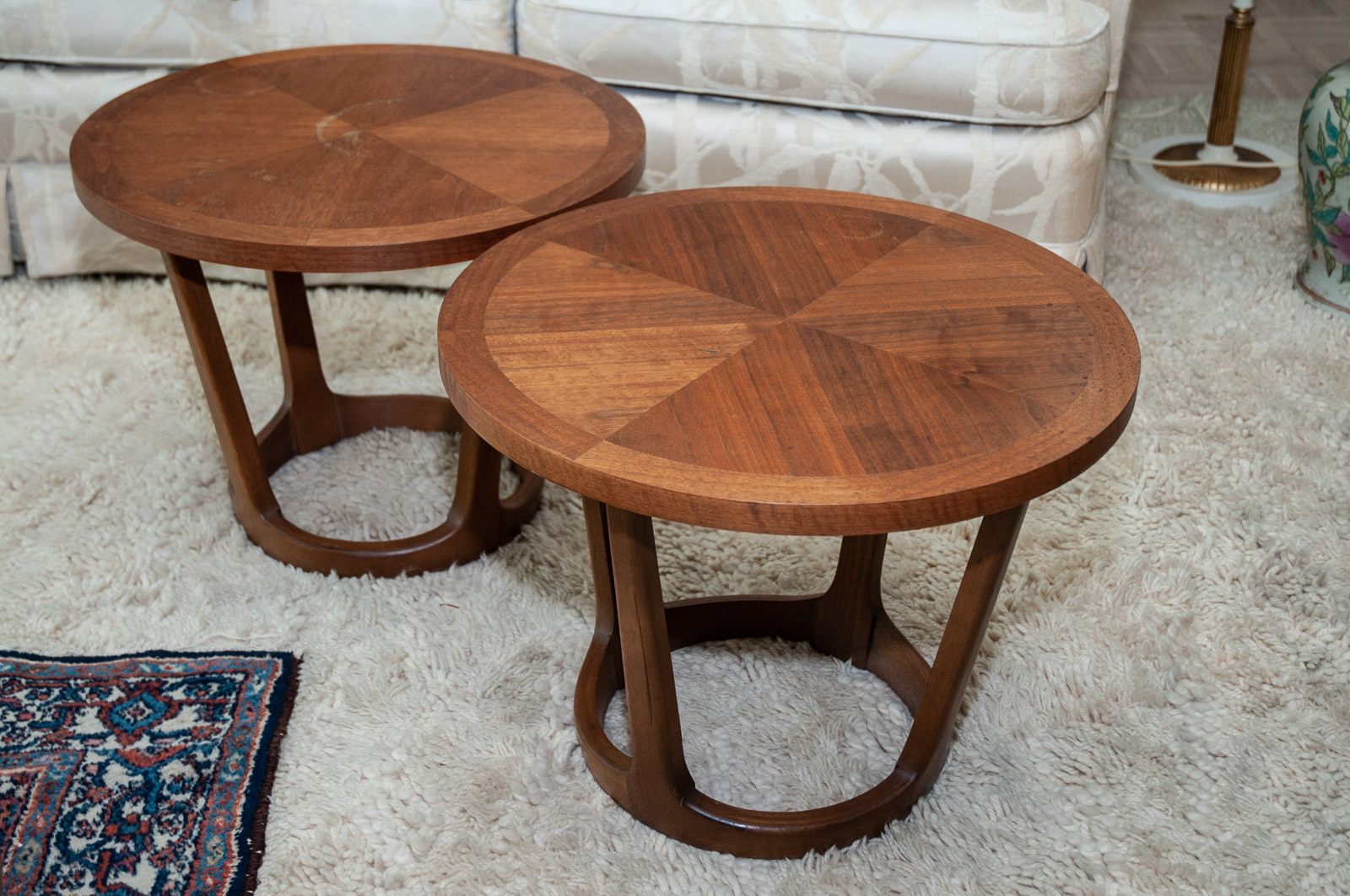 Two Lane Mid-Century Modern Circular End Tables