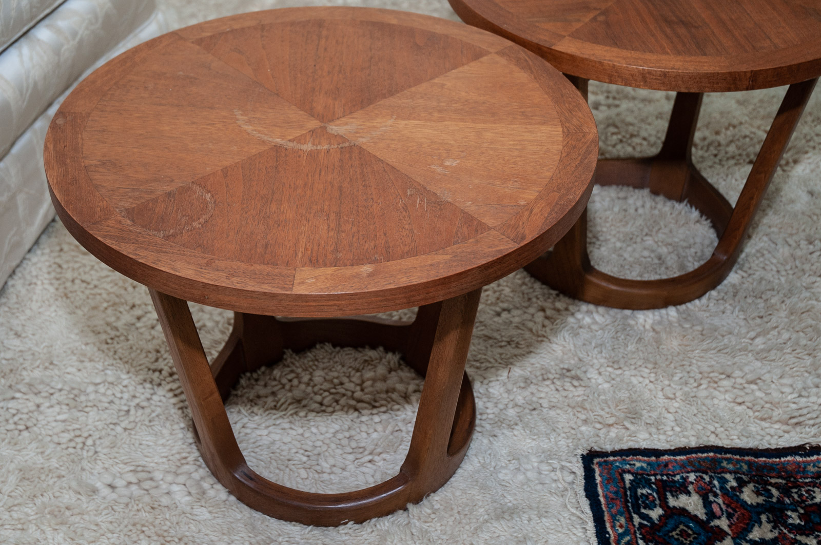 Two Lane Mid-Century Modern Circular End Tables