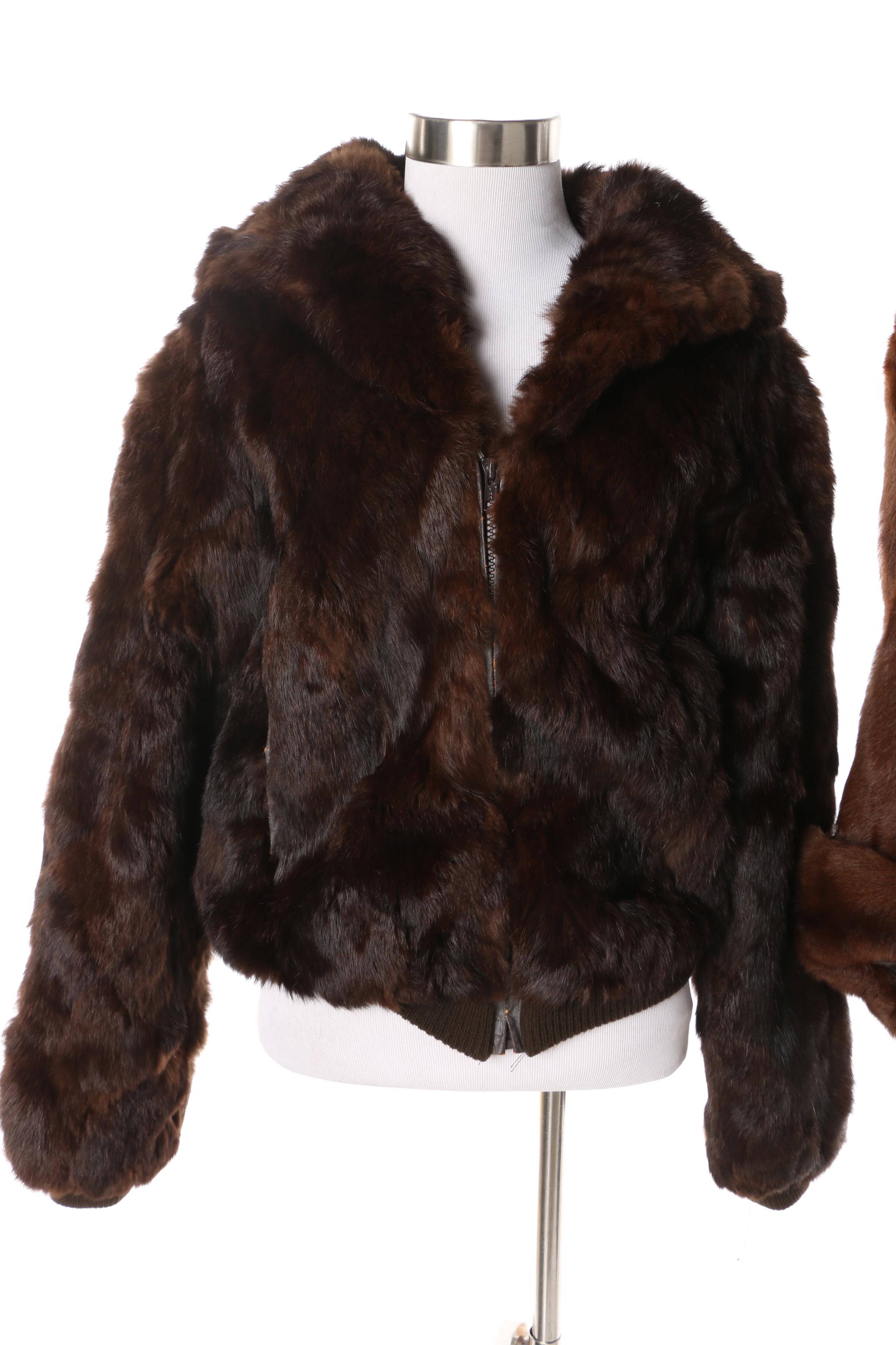 1970s Rabbit Fur Coat and Stole with Dyed Fox Fur Collar