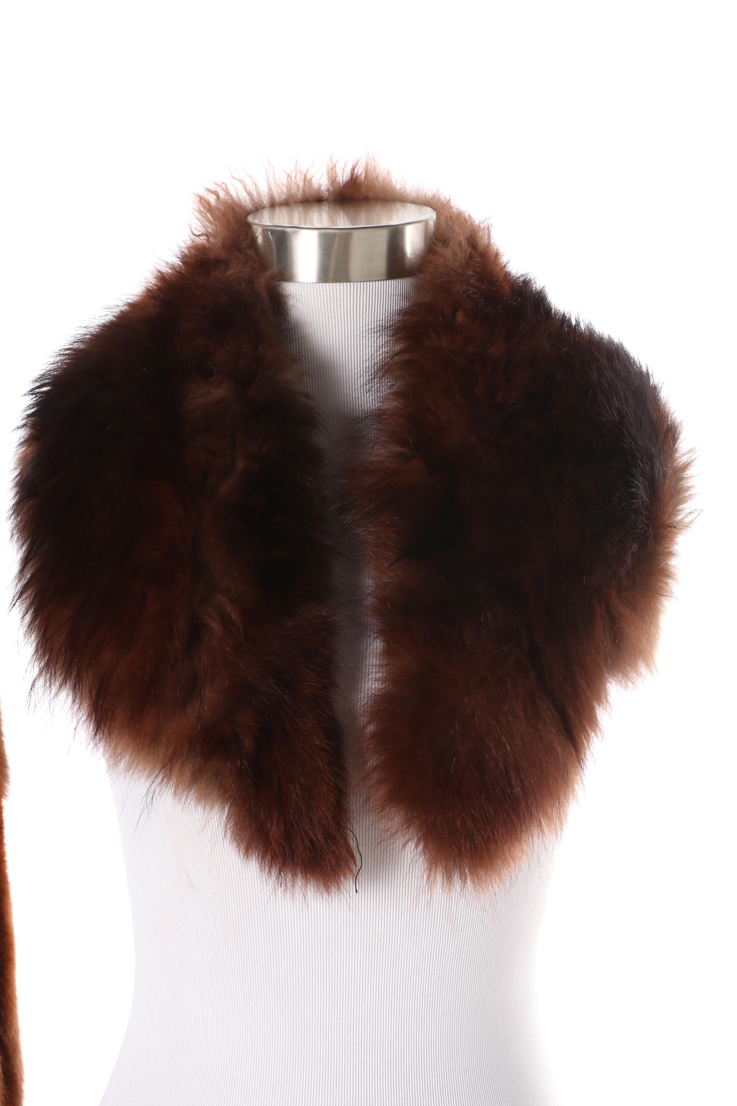 1970s Rabbit Fur Coat and Stole with Dyed Fox Fur Collar