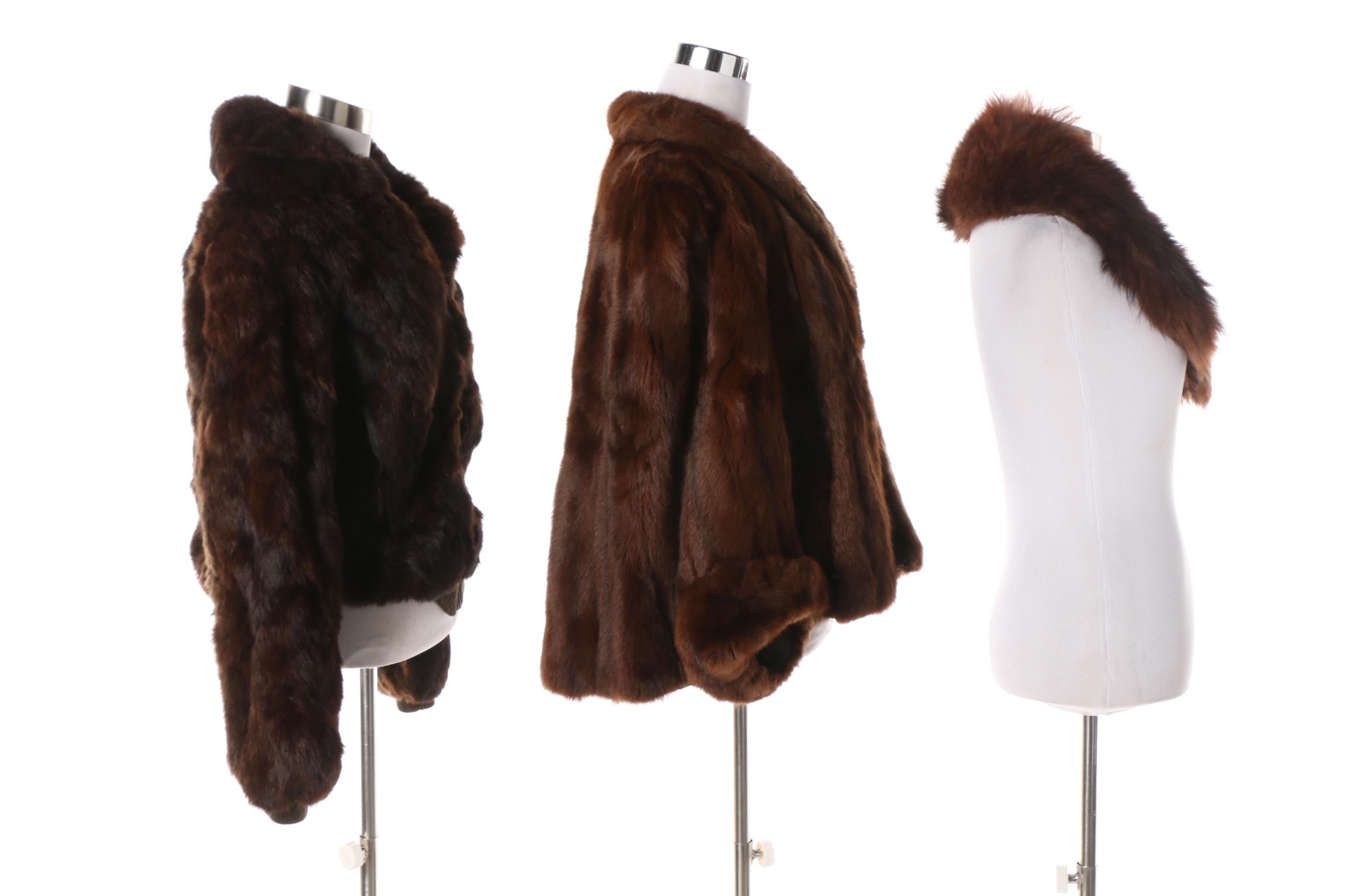 1970s Rabbit Fur Coat and Stole with Dyed Fox Fur Collar