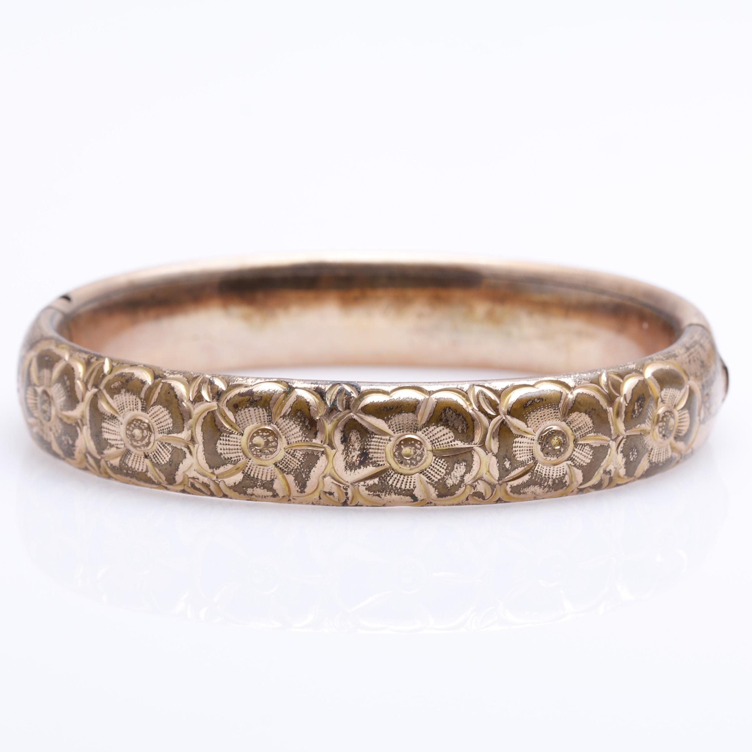 Collection of Antique Victorian Gold Filled Floral Etched Bangles