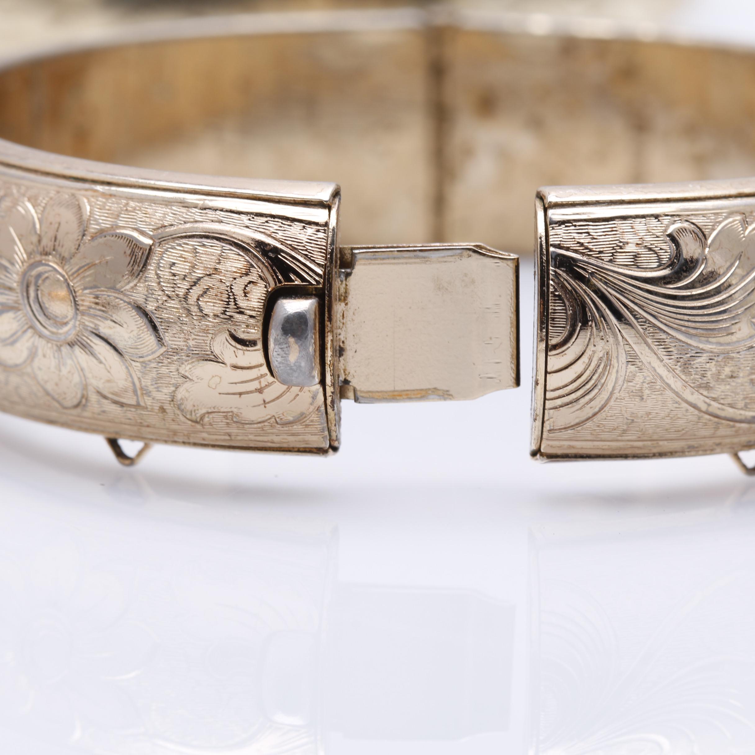 Collection of Antique Victorian Gold Filled Floral Etched Bangles