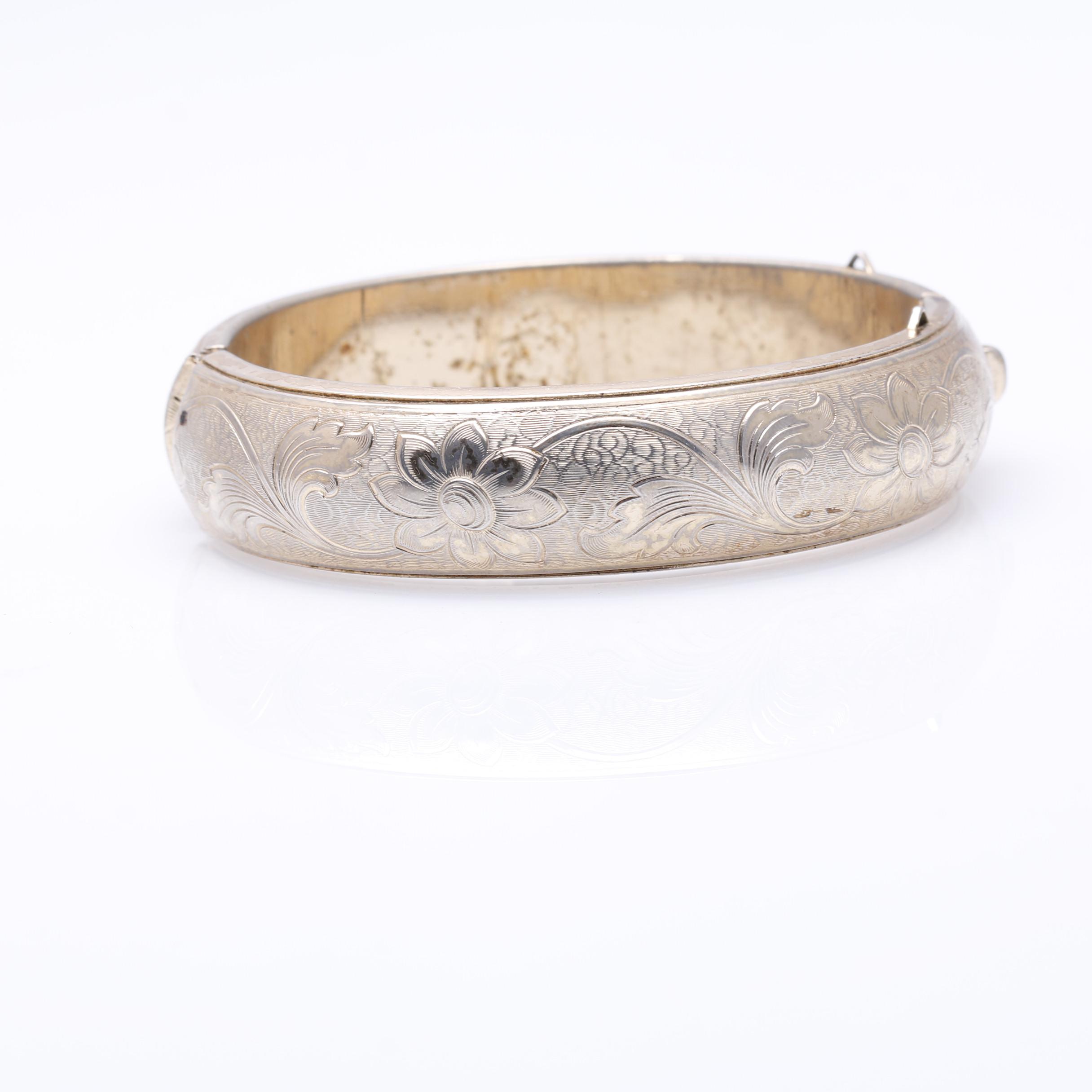 Collection of Antique Victorian Gold Filled Floral Etched Bangles