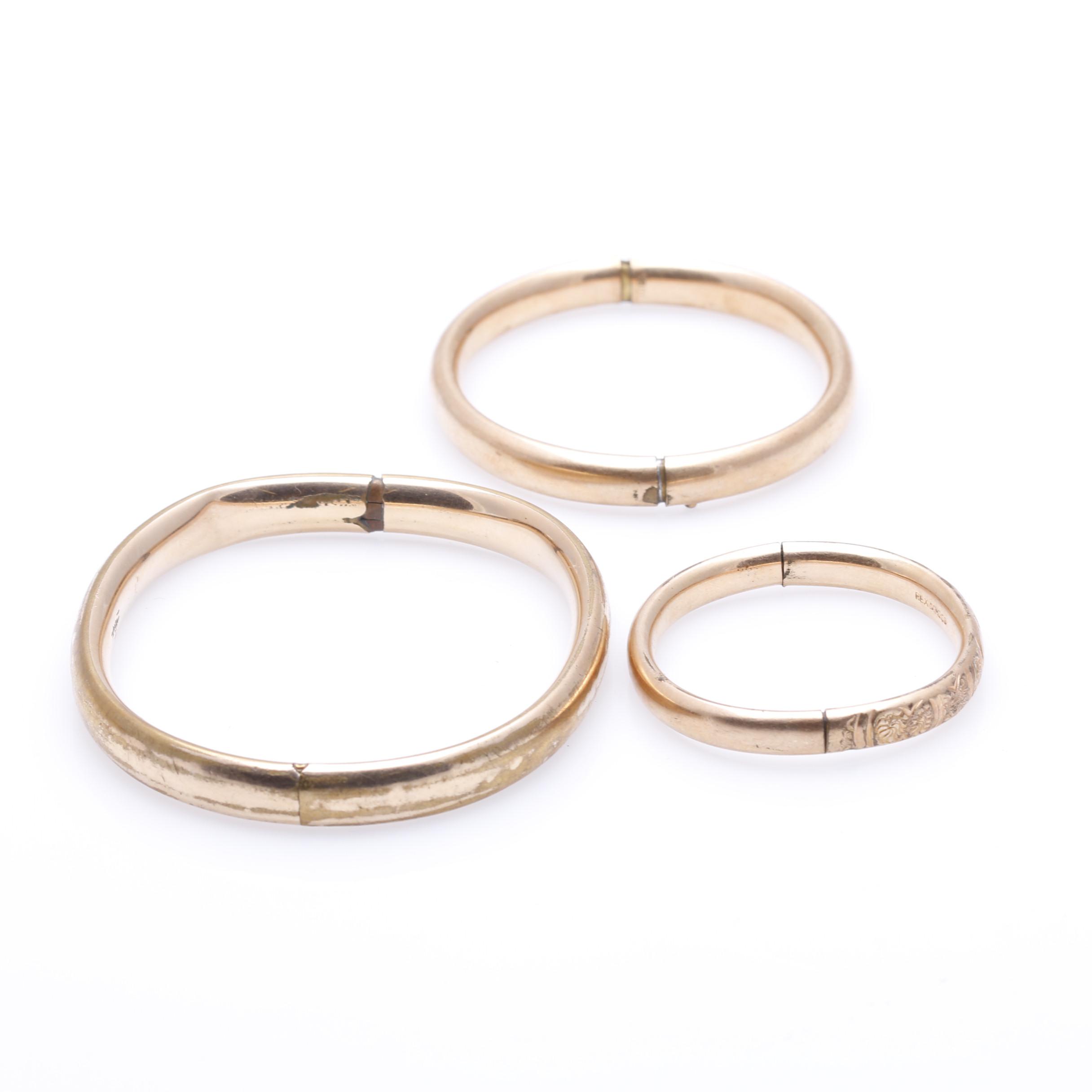 Collection of Antique Victorian Gold Filled Floral Etched Bangles