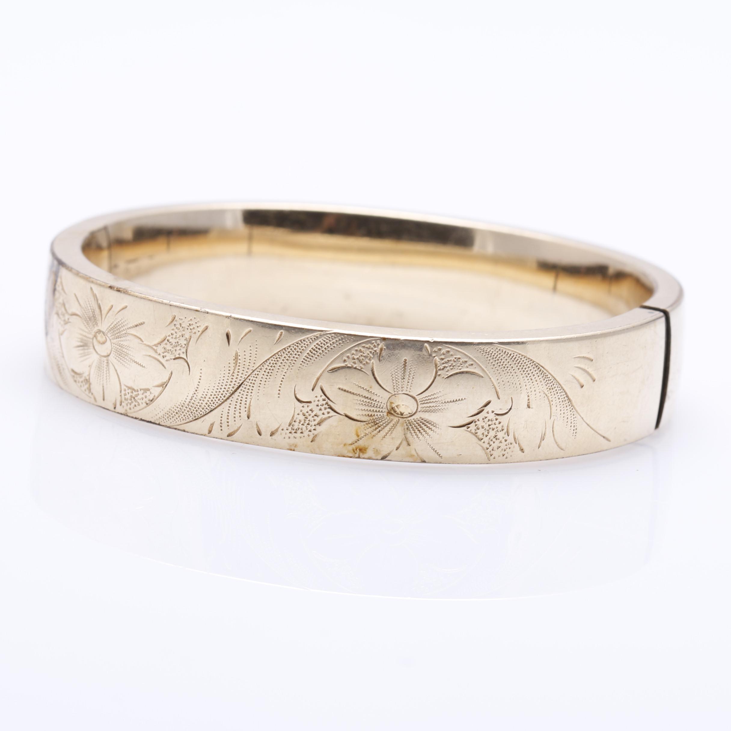 Collection of Antique Victorian Gold Filled Floral Etched Bangles